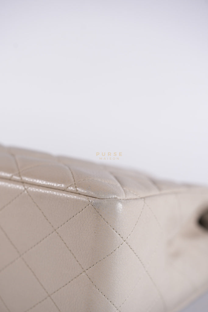 Classic Single Flap Jumbo in Light Gray Caviar Leather and Silver Hardware (Series 14) | Purse Maison Luxury Bags Shop