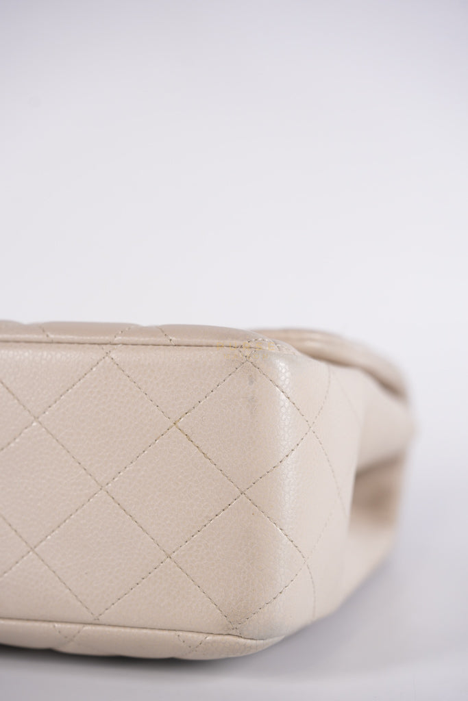 Classic Single Flap Jumbo in Light Gray Caviar Leather and Silver Hardware (Series 14) | Purse Maison Luxury Bags Shop