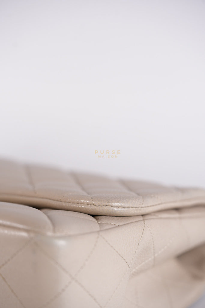 Classic Single Flap Jumbo in Light Gray Caviar Leather and Silver Hardware (Series 14) | Purse Maison Luxury Bags Shop