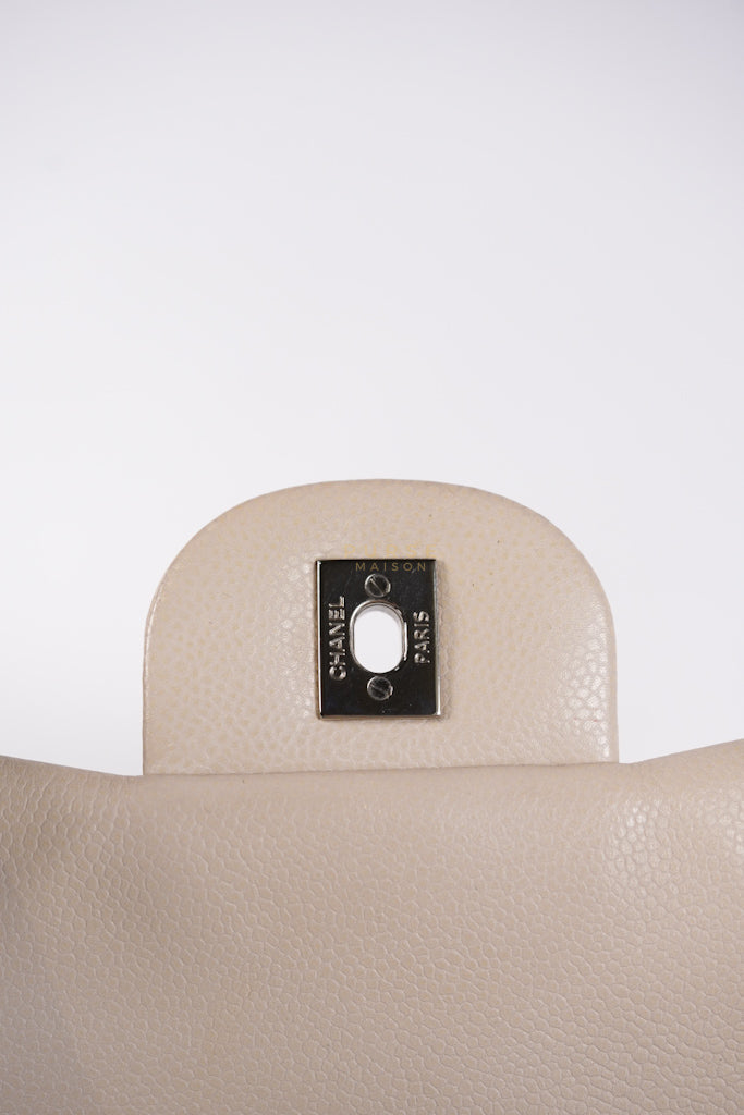 Classic Single Flap Jumbo in Light Gray Caviar Leather and Silver Hardware (Series 14) | Purse Maison Luxury Bags Shop