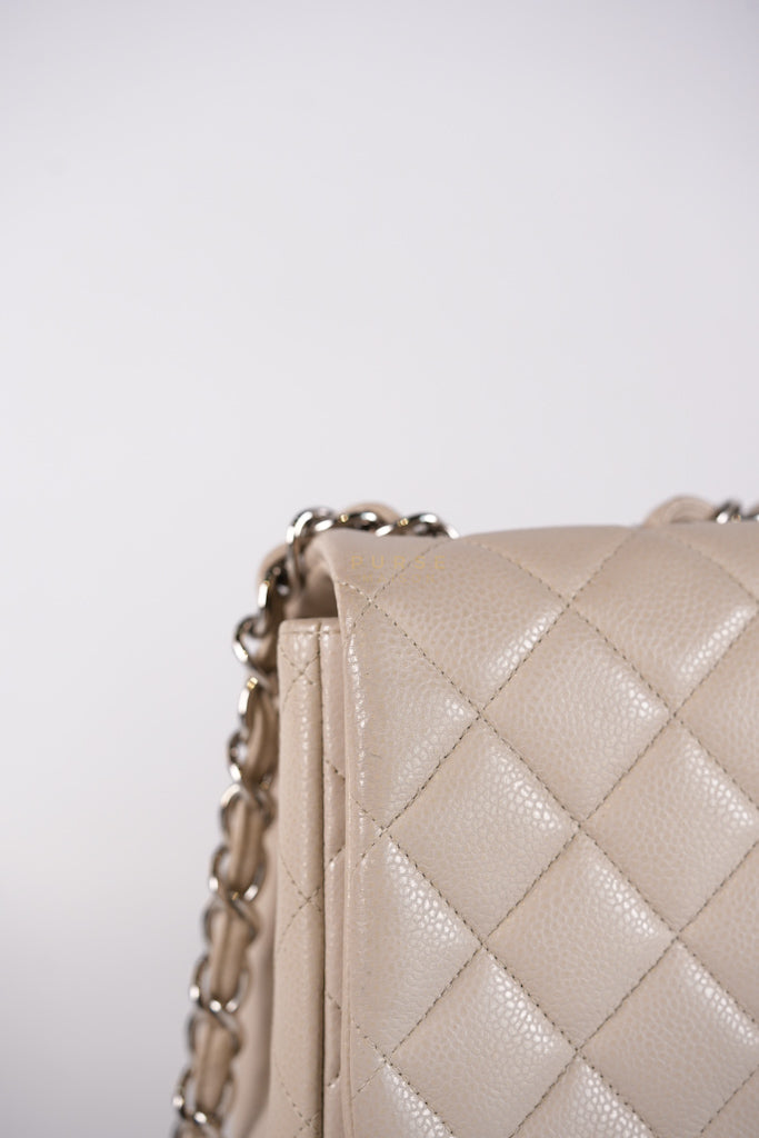 Classic Single Flap Jumbo in Light Gray Caviar Leather and Silver Hardware (Series 14) | Purse Maison Luxury Bags Shop