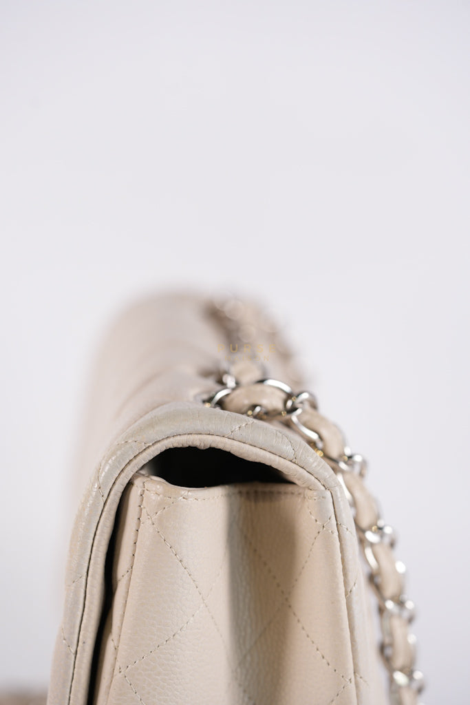 Classic Single Flap Jumbo in Light Gray Caviar Leather and Silver Hardware (Series 14) | Purse Maison Luxury Bags Shop