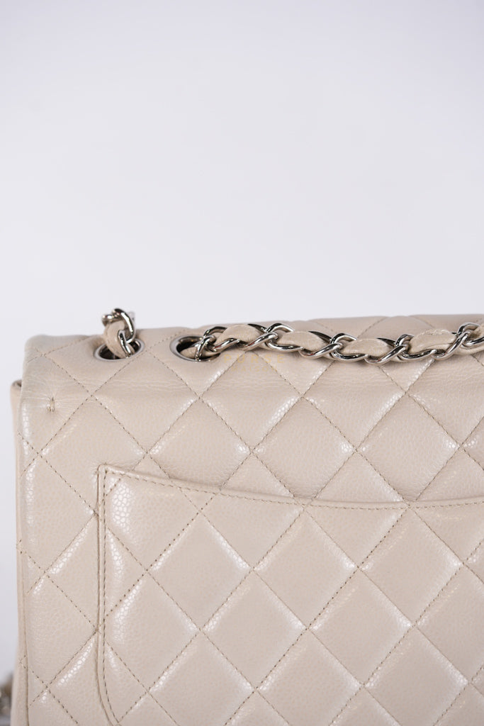 Classic Single Flap Jumbo in Light Gray Caviar Leather and Silver Hardware (Series 14) | Purse Maison Luxury Bags Shop