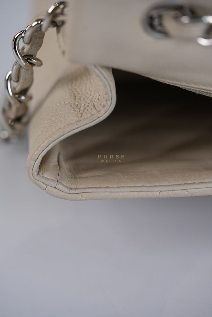 Classic Single Flap Jumbo in Light Gray Caviar Leather and Silver Hardware (Series 14) | Purse Maison Luxury Bags Shop