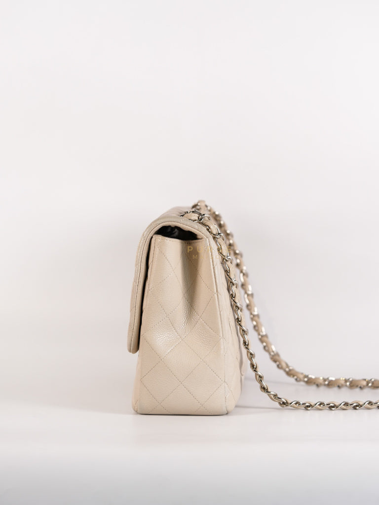 Classic Single Flap Jumbo in Light Gray Caviar Leather and Silver Hardware (Series 14) | Purse Maison Luxury Bags Shop