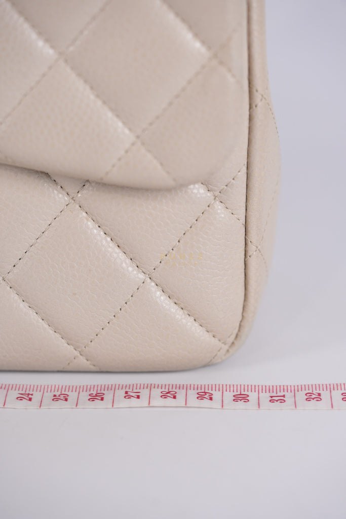 Classic Single Flap Jumbo in Light Gray Caviar Leather and Silver Hardware (Series 14) | Purse Maison Luxury Bags Shop