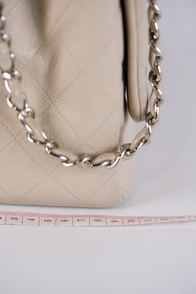 Classic Single Flap Jumbo in Light Gray Caviar Leather and Silver Hardware (Series 14) | Purse Maison Luxury Bags Shop