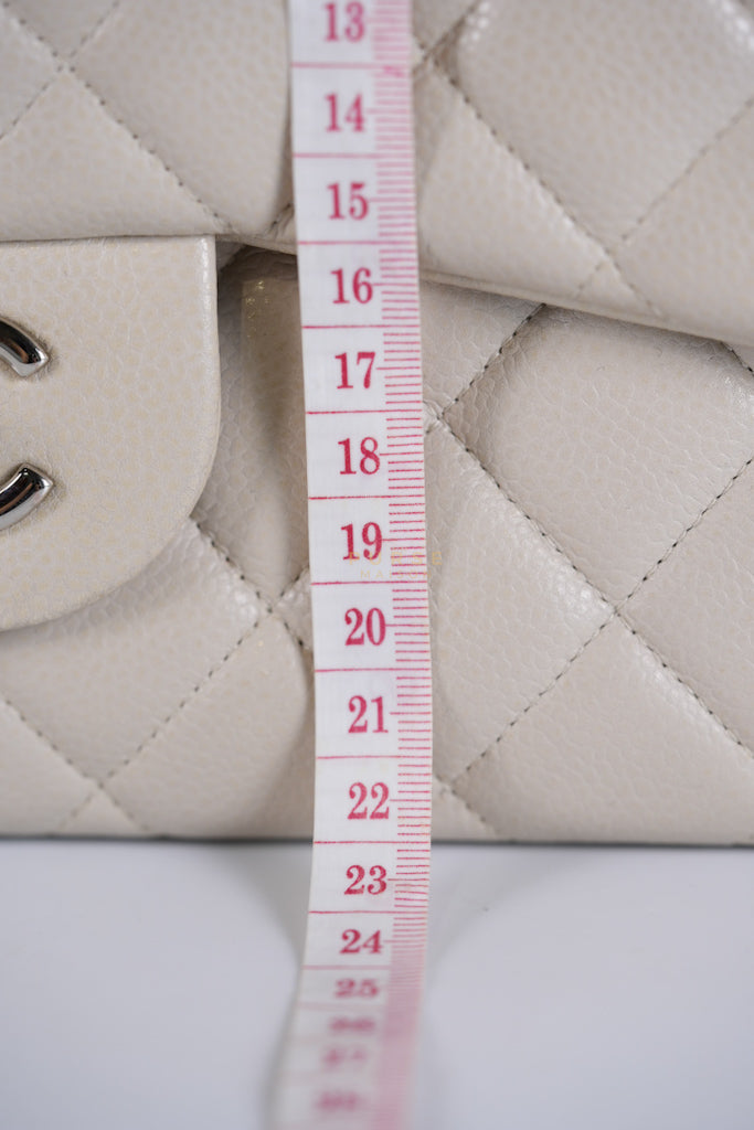 Classic Single Flap Jumbo in Light Gray Caviar Leather and Silver Hardware (Series 14) | Purse Maison Luxury Bags Shop