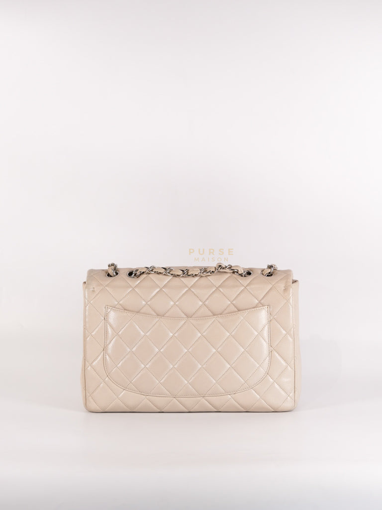 Classic Single Flap Jumbo in Light Gray Caviar Leather and Silver Hardware (Series 14) | Purse Maison Luxury Bags Shop