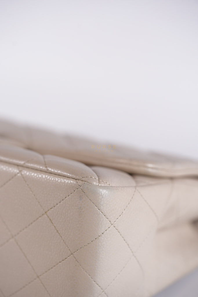 Classic Single Flap Jumbo in Light Gray Caviar Leather and Silver Hardware (Series 14) | Purse Maison Luxury Bags Shop