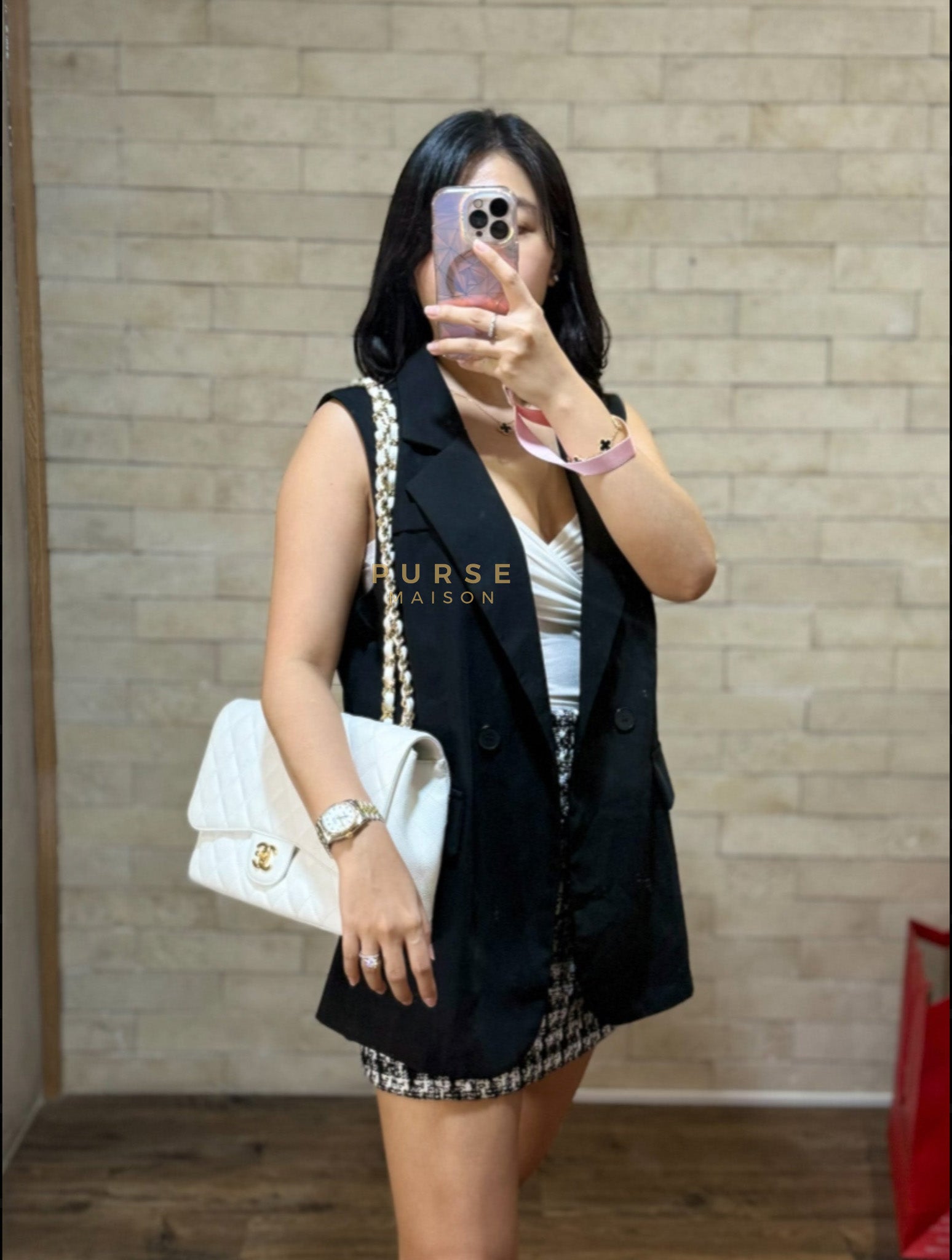 Classic Single Flap Jumbo in White Caviar Leather & Silver Hardware Series 10 | Purse Maison Luxury Bags Shop