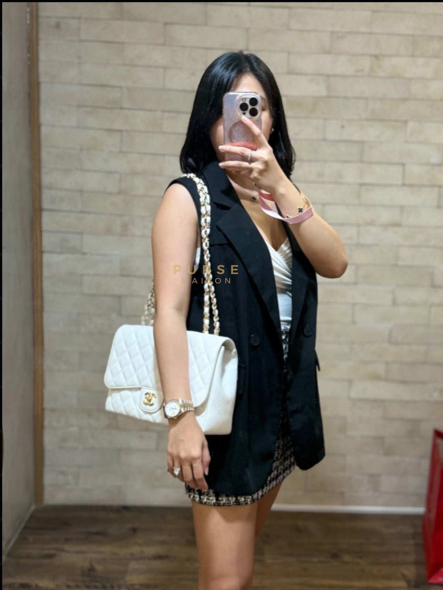 Classic Single Flap Jumbo in White Caviar Leather & Silver Hardware Series 10 | Purse Maison Luxury Bags Shop