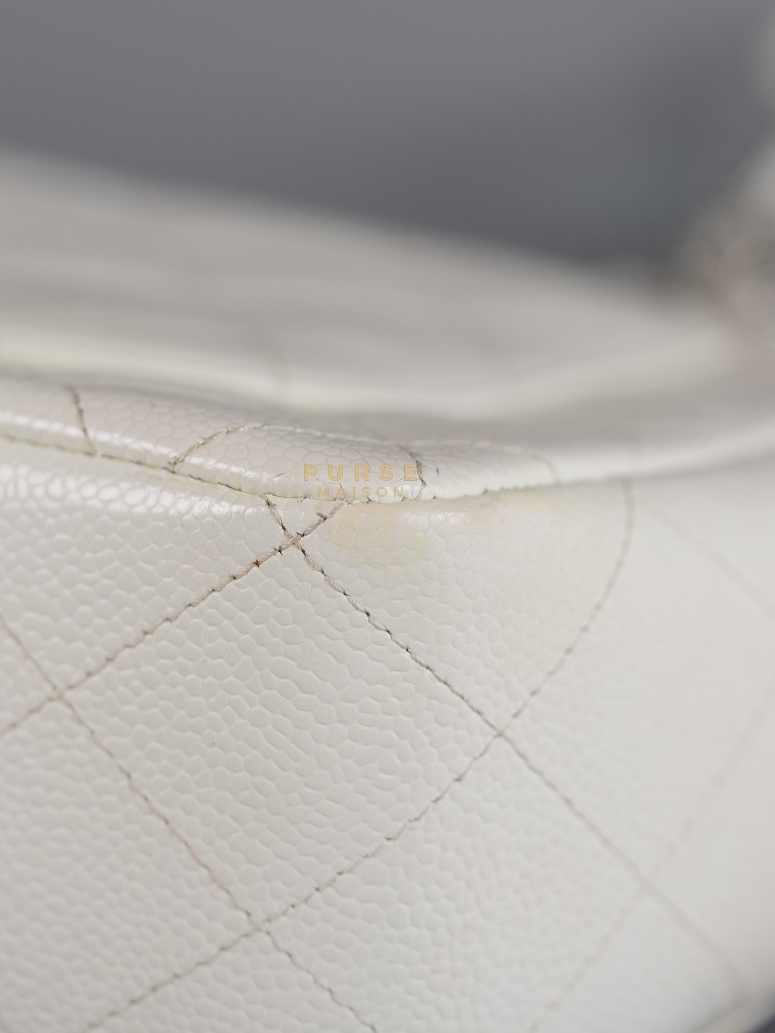 Classic Single Flap Jumbo in White Caviar Leather & Silver Hardware Series 10 | Purse Maison Luxury Bags Shop