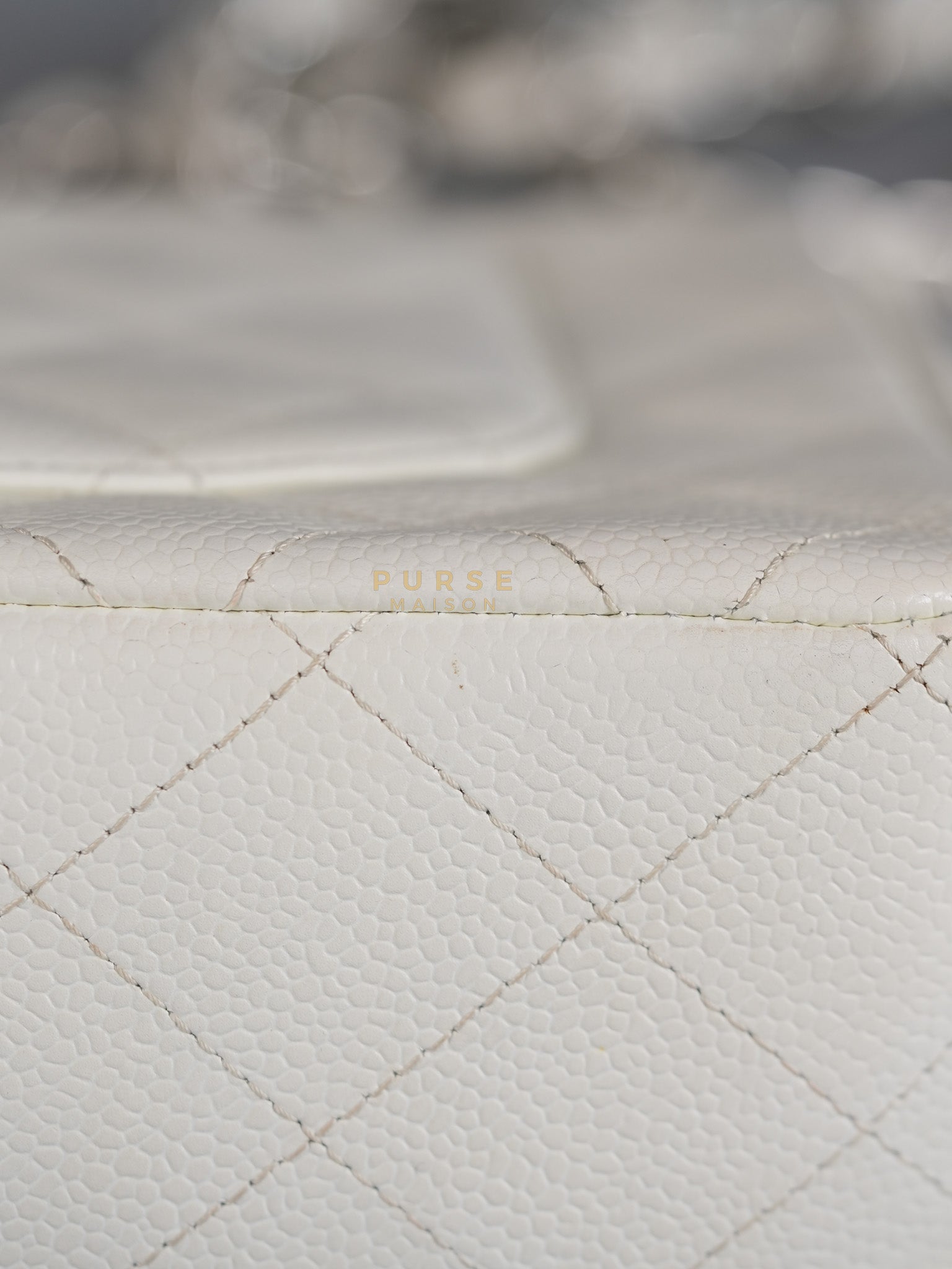 Classic Single Flap Jumbo in White Caviar Leather & Silver Hardware Series 10 | Purse Maison Luxury Bags Shop