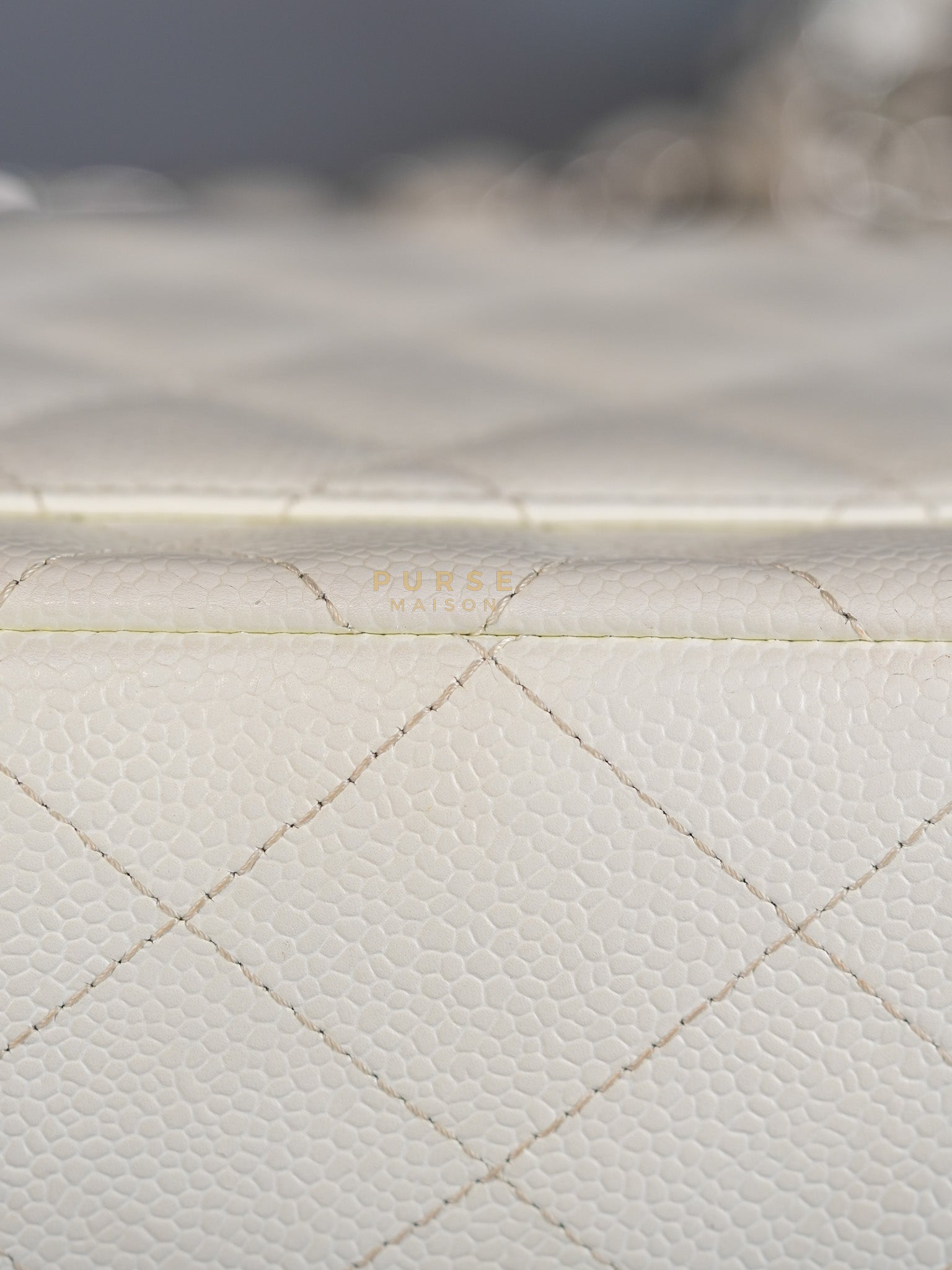 Classic Single Flap Jumbo in White Caviar Leather & Silver Hardware Series 10 | Purse Maison Luxury Bags Shop