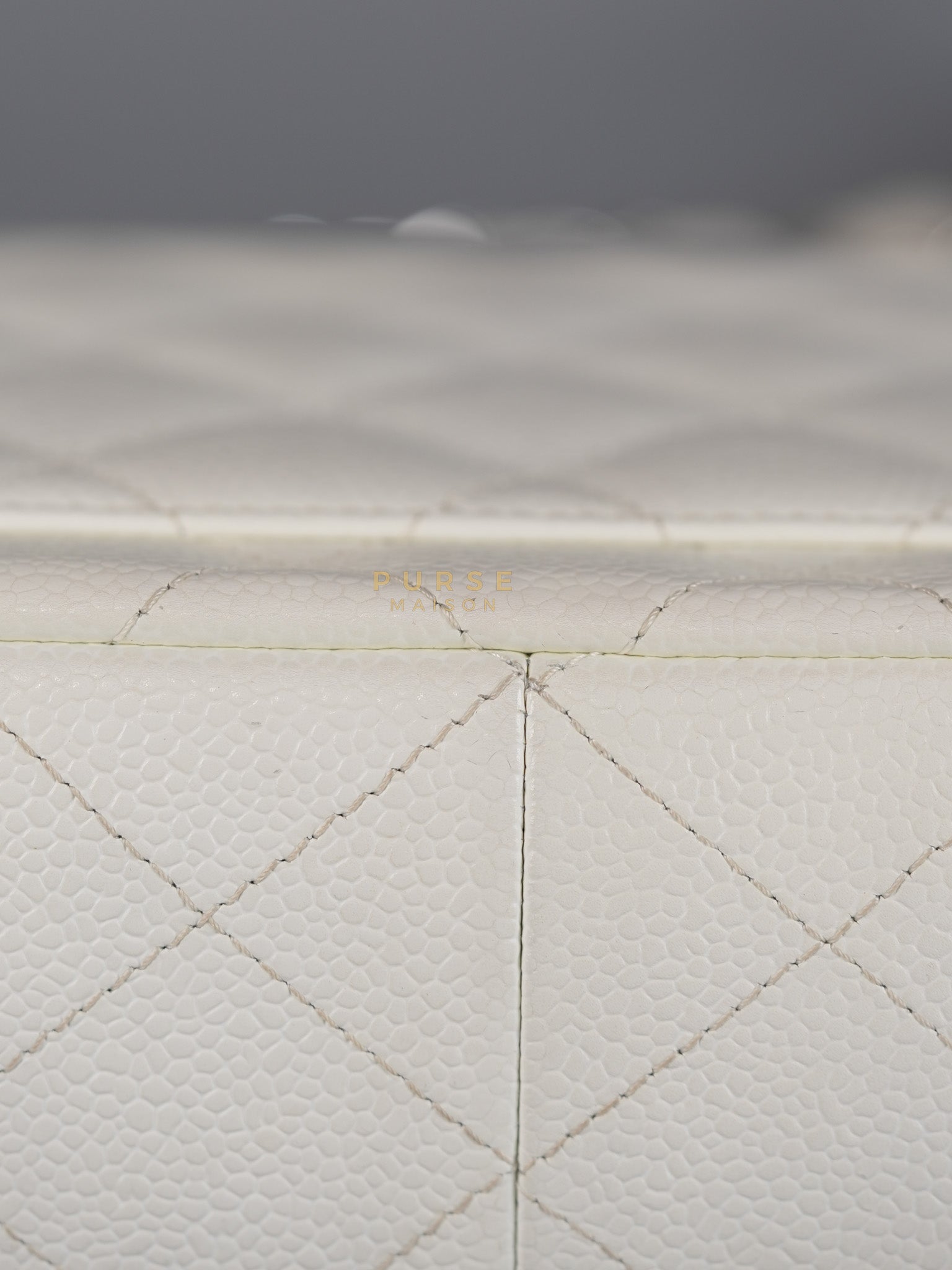 Classic Single Flap Jumbo in White Caviar Leather & Silver Hardware Series 10 | Purse Maison Luxury Bags Shop