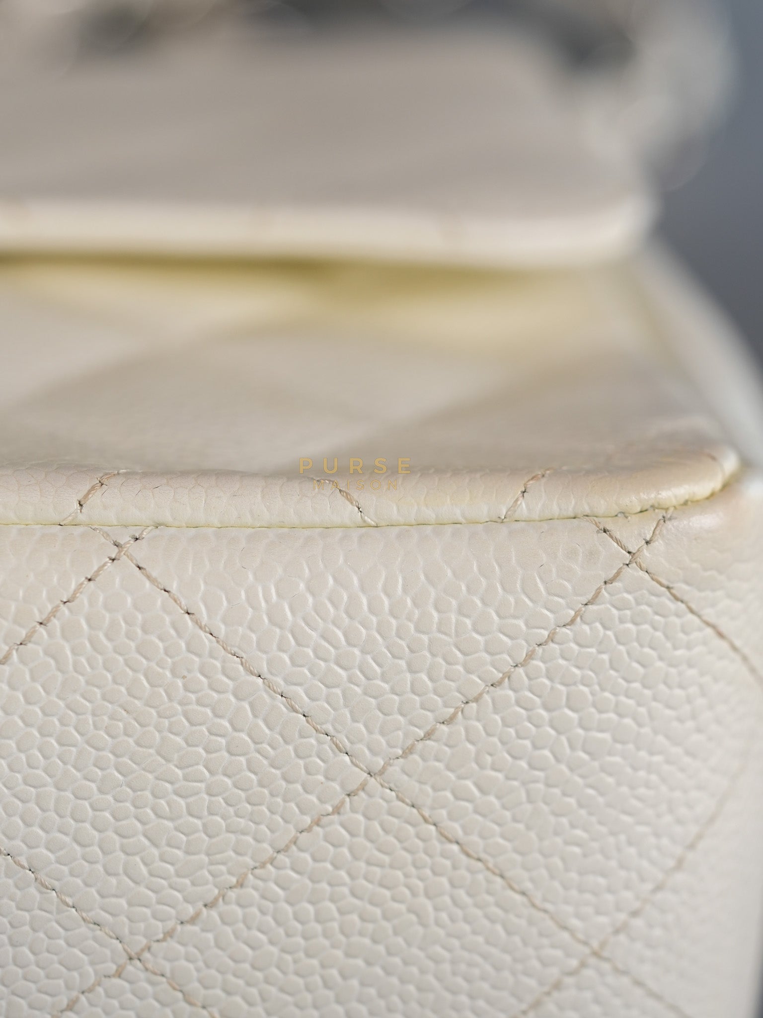 Classic Single Flap Jumbo in White Caviar Leather & Silver Hardware Series 10 | Purse Maison Luxury Bags Shop