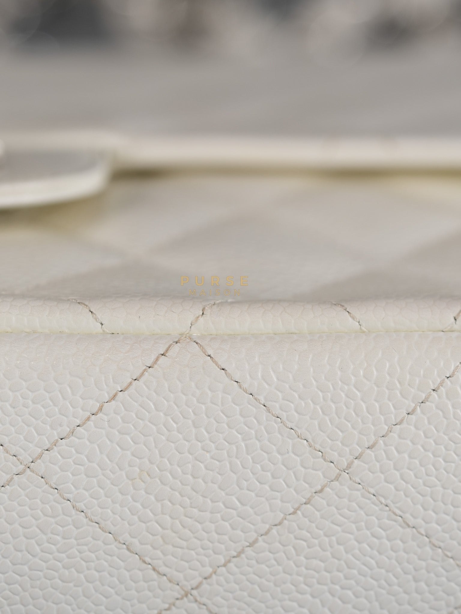 Classic Single Flap Jumbo in White Caviar Leather & Silver Hardware Series 10 | Purse Maison Luxury Bags Shop