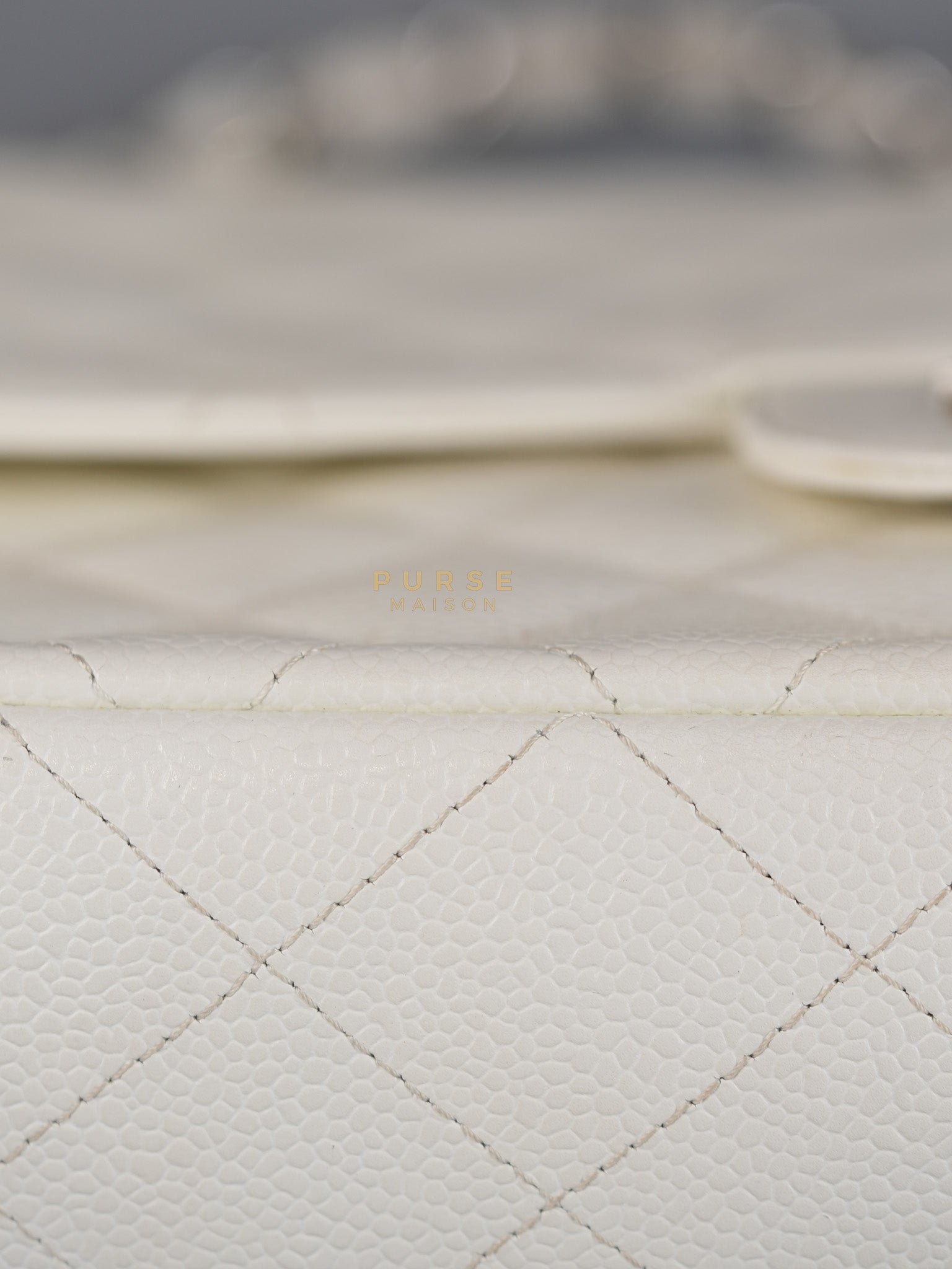 Classic Single Flap Jumbo in White Caviar Leather & Silver Hardware Series 10 | Purse Maison Luxury Bags Shop