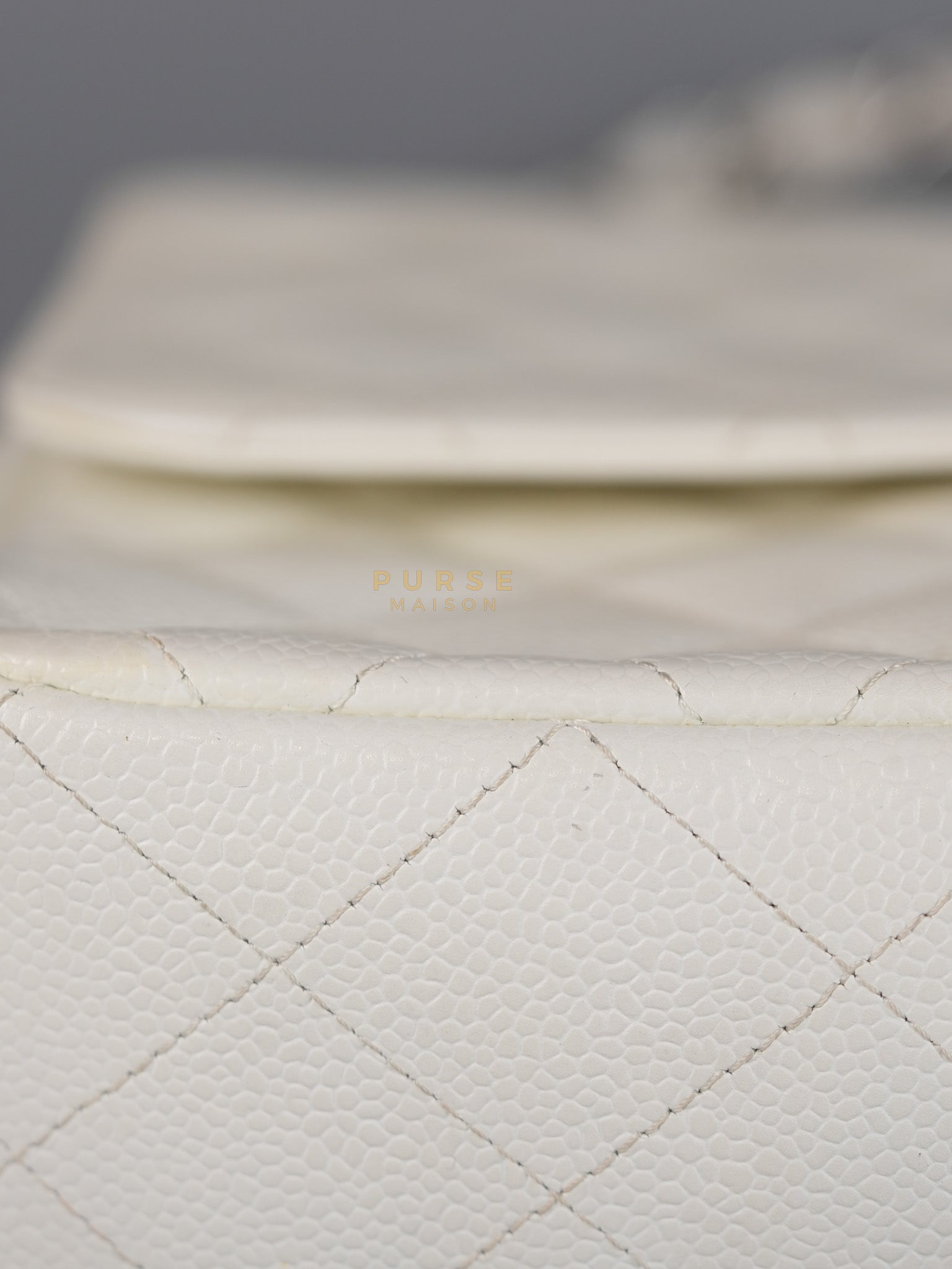 Classic Single Flap Jumbo in White Caviar Leather & Silver Hardware Series 10 | Purse Maison Luxury Bags Shop