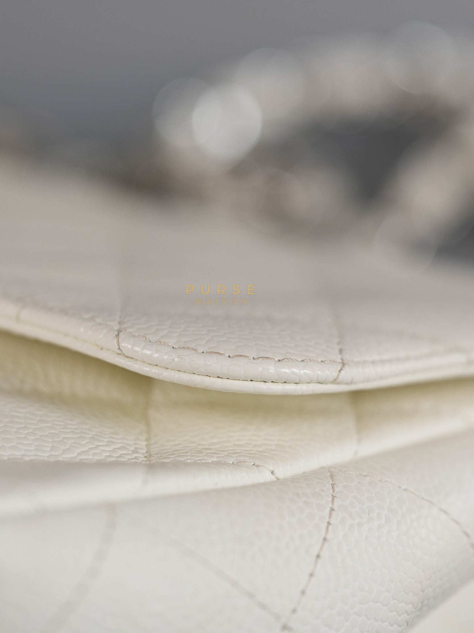 Classic Single Flap Jumbo in White Caviar Leather & Silver Hardware Series 10 | Purse Maison Luxury Bags Shop