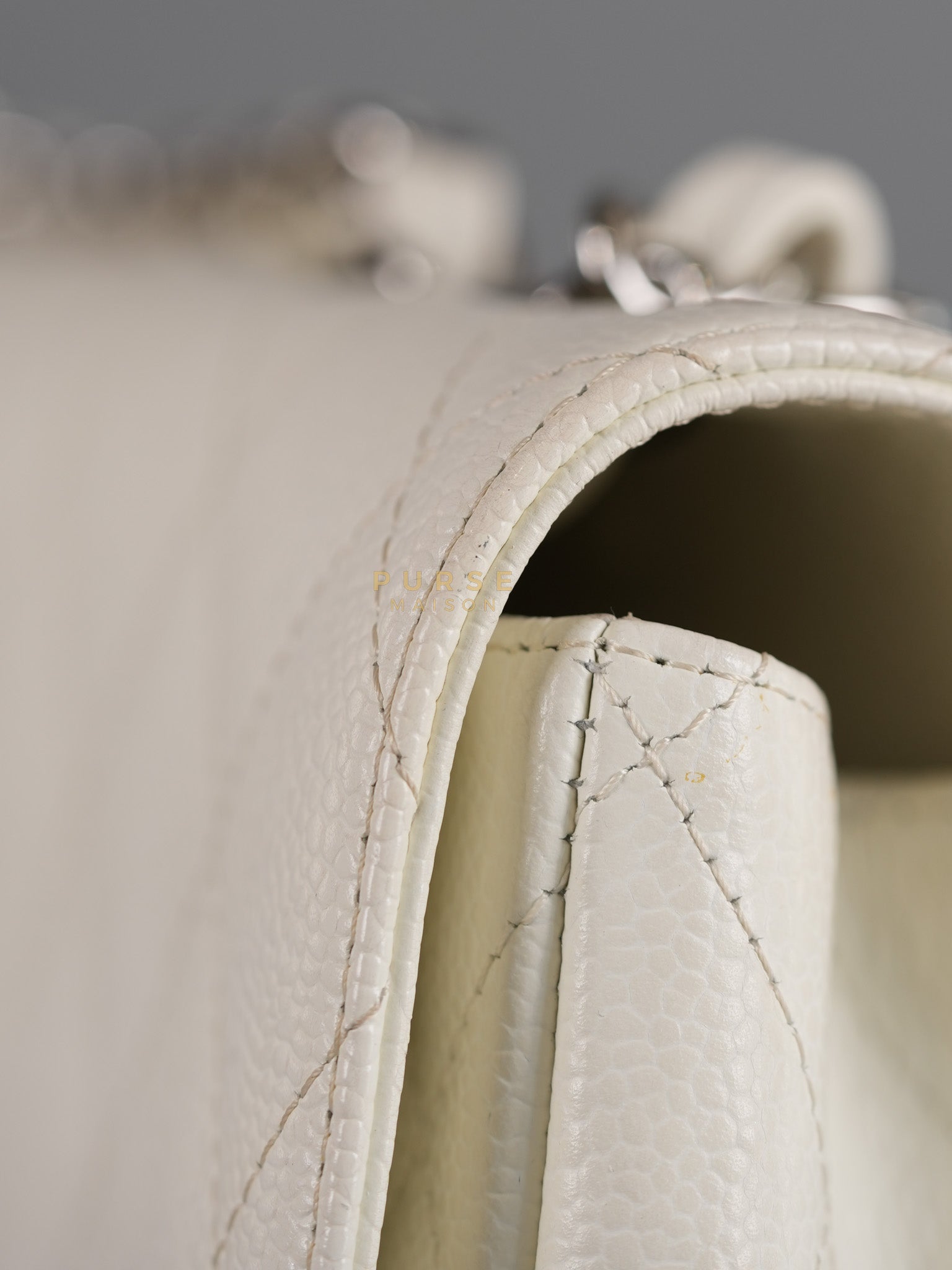 Classic Single Flap Jumbo in White Caviar Leather & Silver Hardware Series 10 | Purse Maison Luxury Bags Shop