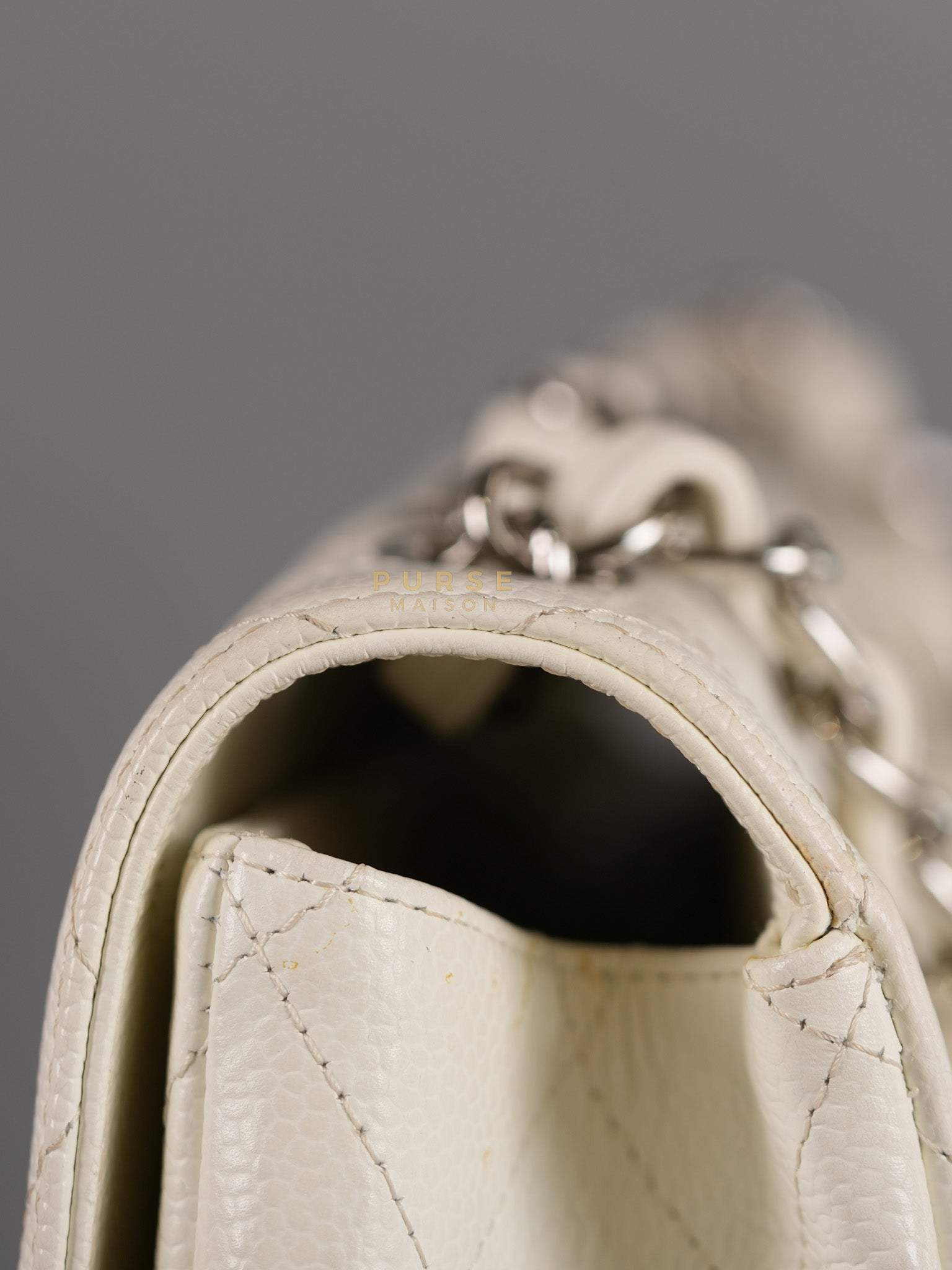 Classic Single Flap Jumbo in White Caviar Leather & Silver Hardware Series 10 | Purse Maison Luxury Bags Shop