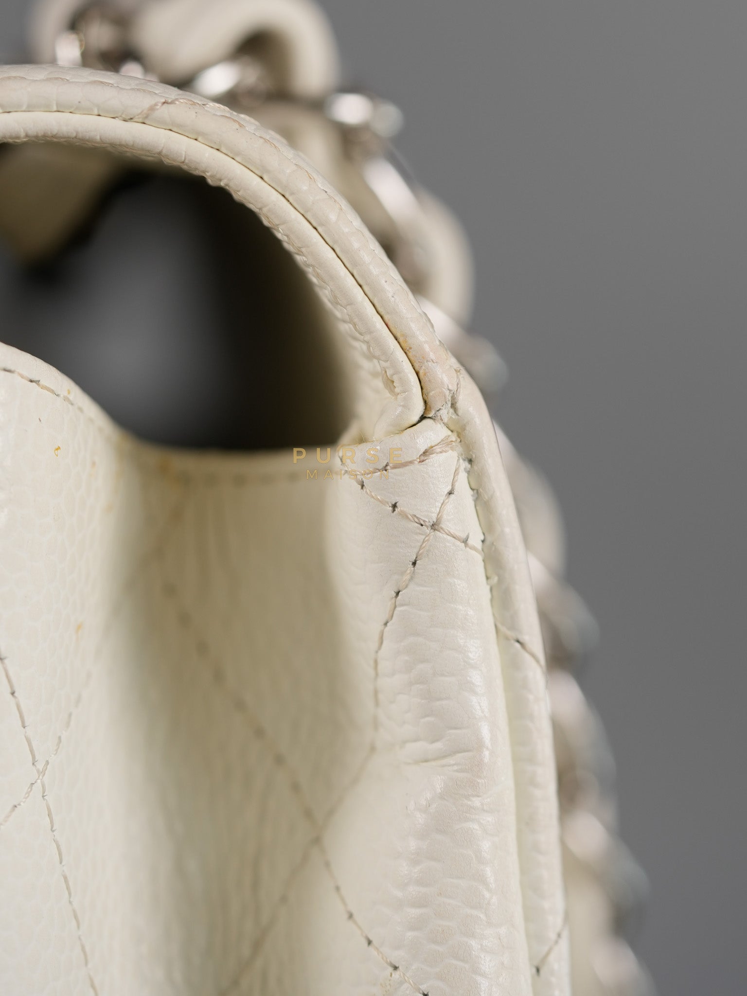 Classic Single Flap Jumbo in White Caviar Leather & Silver Hardware Series 10 | Purse Maison Luxury Bags Shop