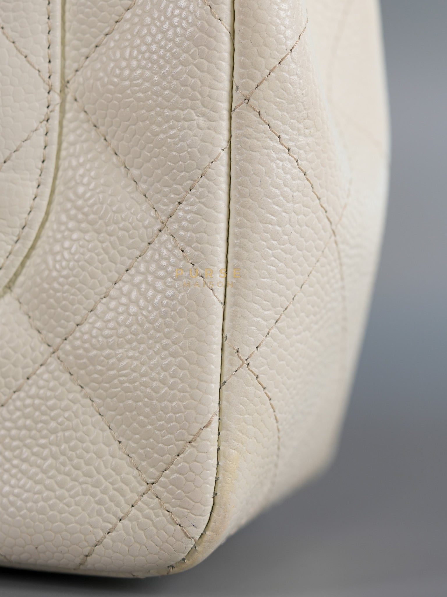 Classic Single Flap Jumbo in White Caviar Leather & Silver Hardware Series 10 | Purse Maison Luxury Bags Shop