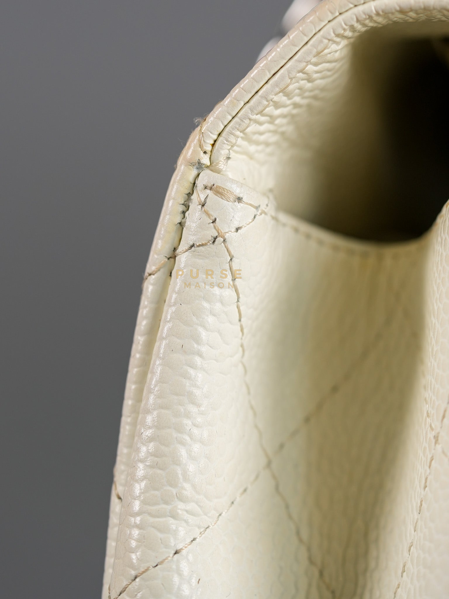 Classic Single Flap Jumbo in White Caviar Leather & Silver Hardware Series 10 | Purse Maison Luxury Bags Shop