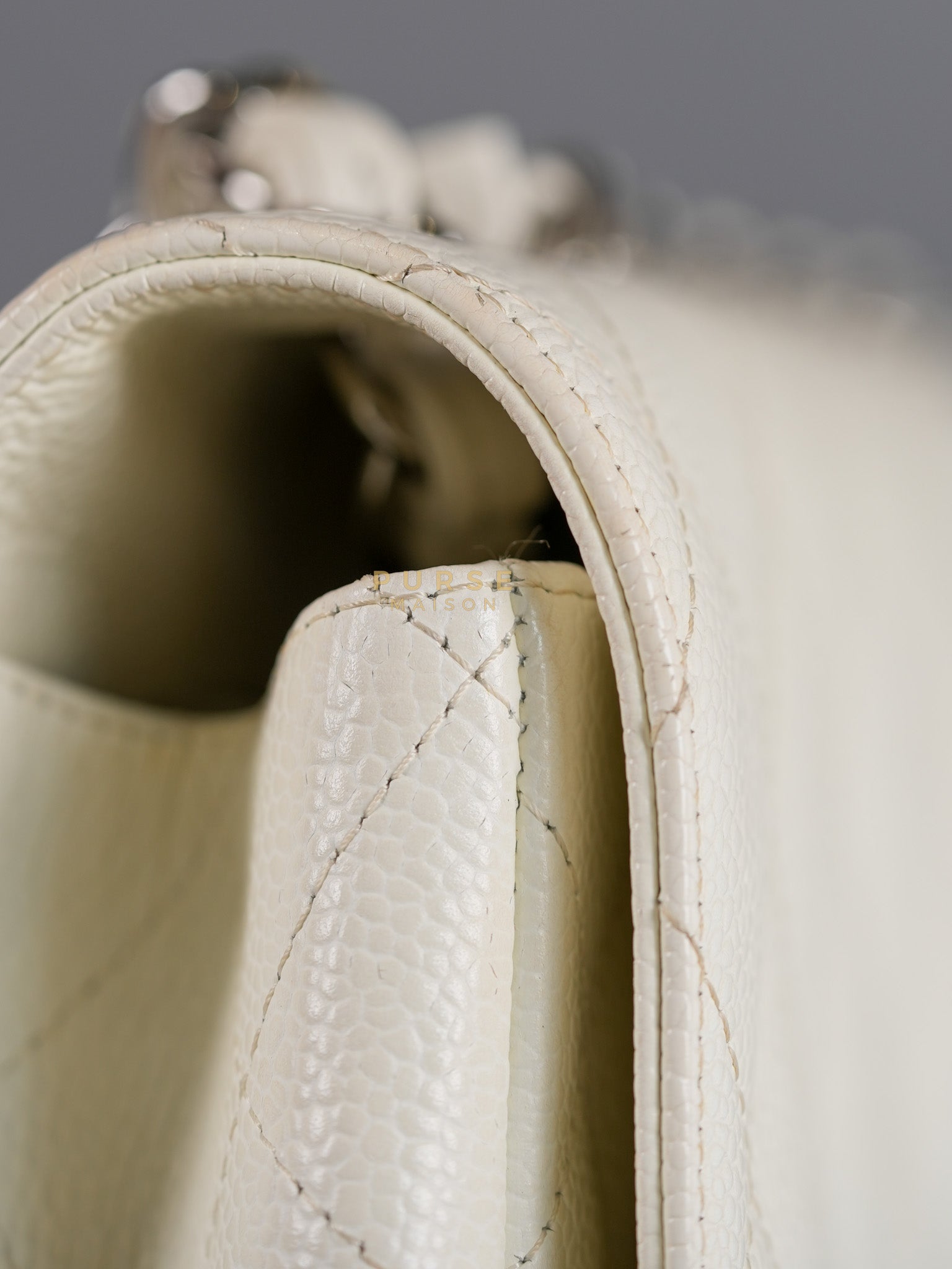 Classic Single Flap Jumbo in White Caviar Leather & Silver Hardware Series 10 | Purse Maison Luxury Bags Shop