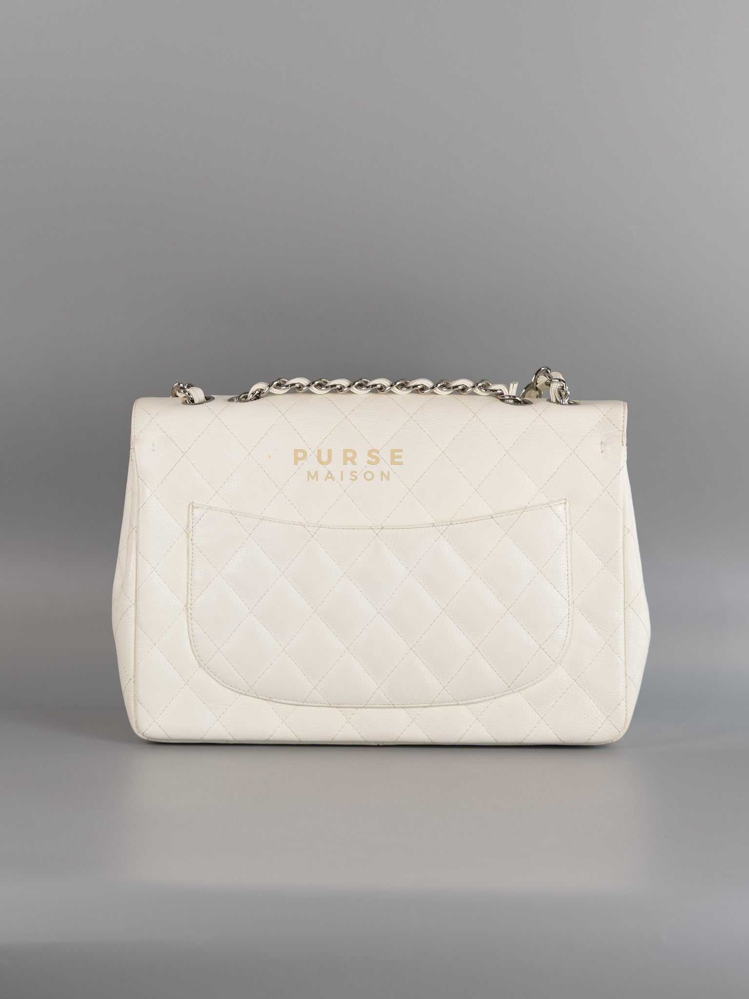 Classic Single Flap Jumbo in White Caviar Leather & Silver Hardware Series 10 | Purse Maison Luxury Bags Shop