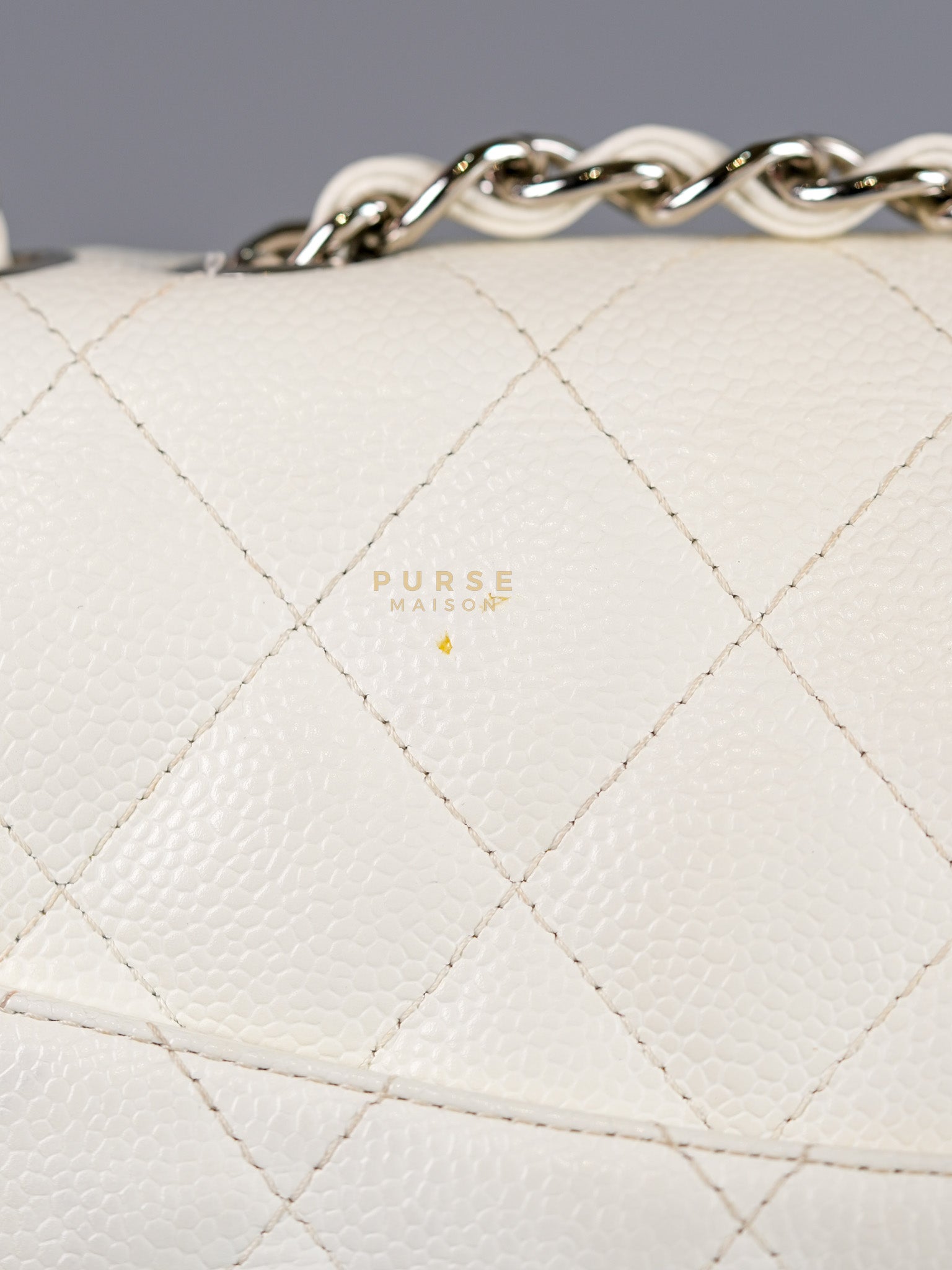 Classic Single Flap Jumbo in White Caviar Leather & Silver Hardware Series 10 | Purse Maison Luxury Bags Shop