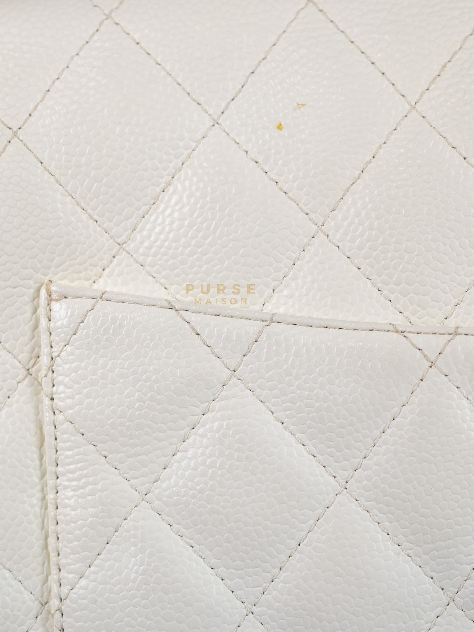Classic Single Flap Jumbo in White Caviar Leather & Silver Hardware Series 10 | Purse Maison Luxury Bags Shop