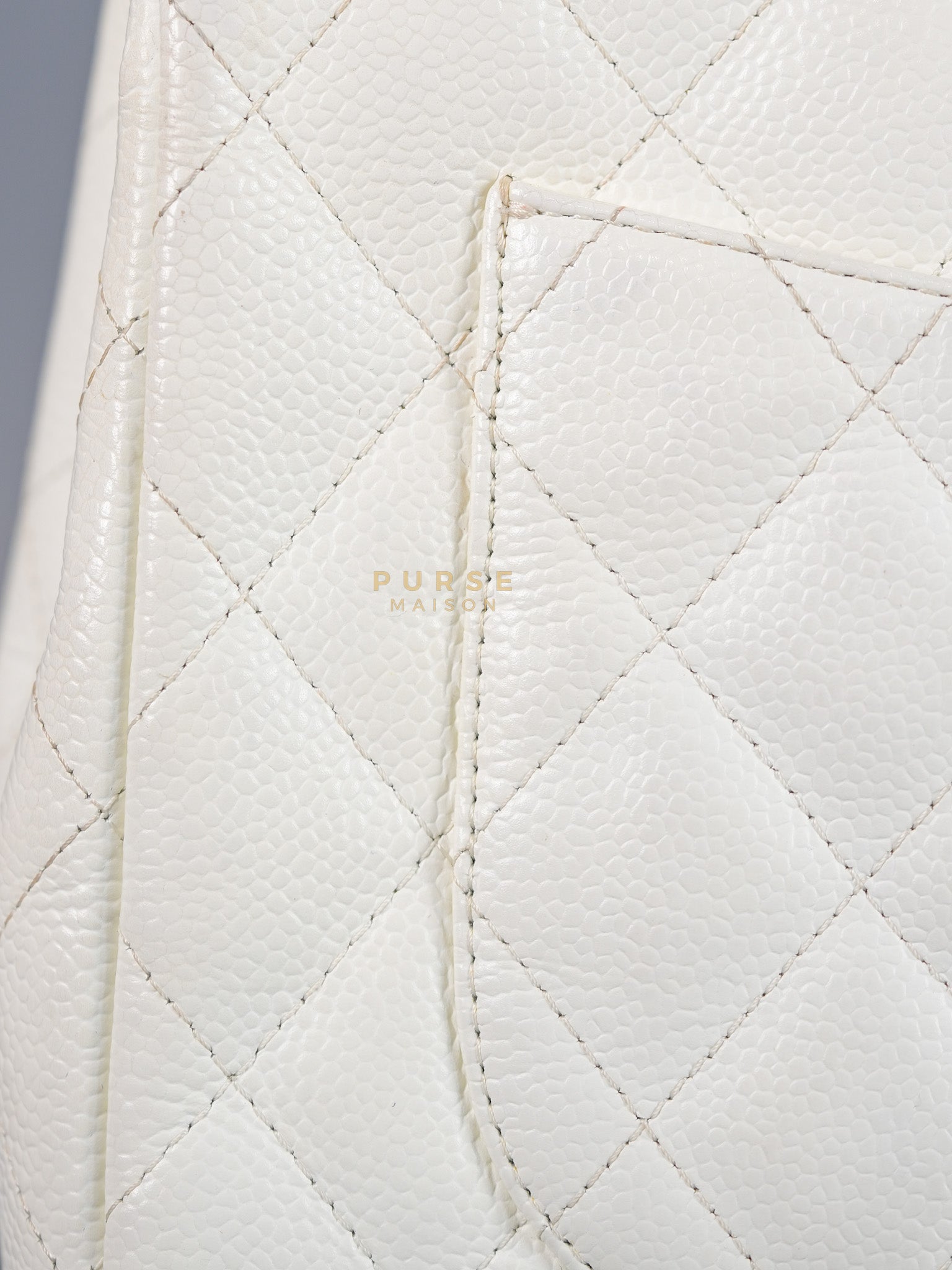 Classic Single Flap Jumbo in White Caviar Leather & Silver Hardware Series 10 | Purse Maison Luxury Bags Shop