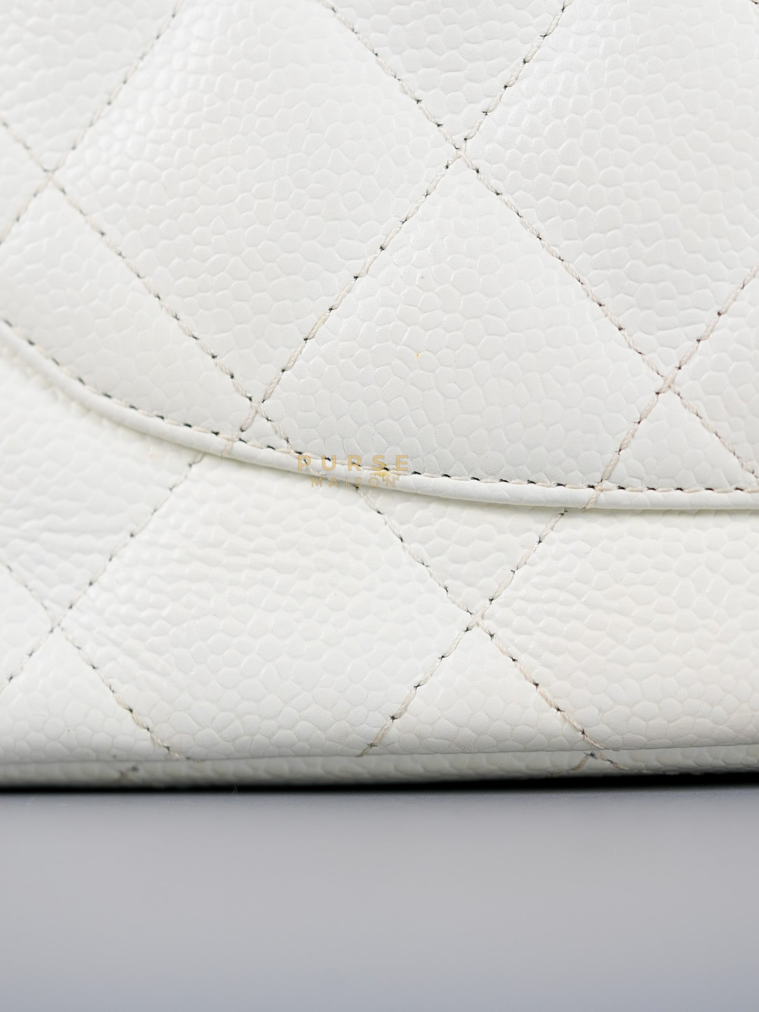 Classic Single Flap Jumbo in White Caviar Leather & Silver Hardware Series 10 | Purse Maison Luxury Bags Shop