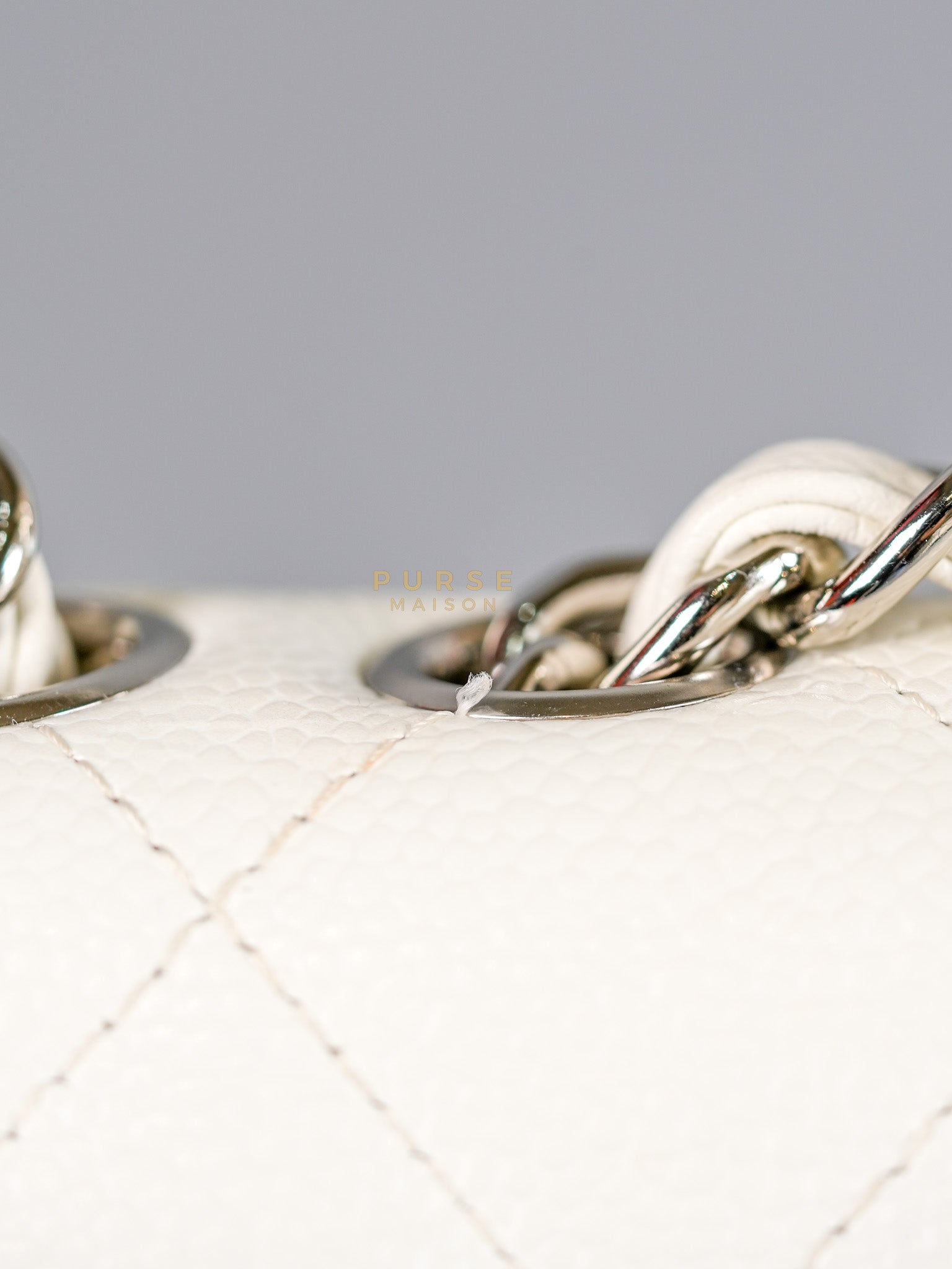 Classic Single Flap Jumbo in White Caviar Leather & Silver Hardware Series 10 | Purse Maison Luxury Bags Shop