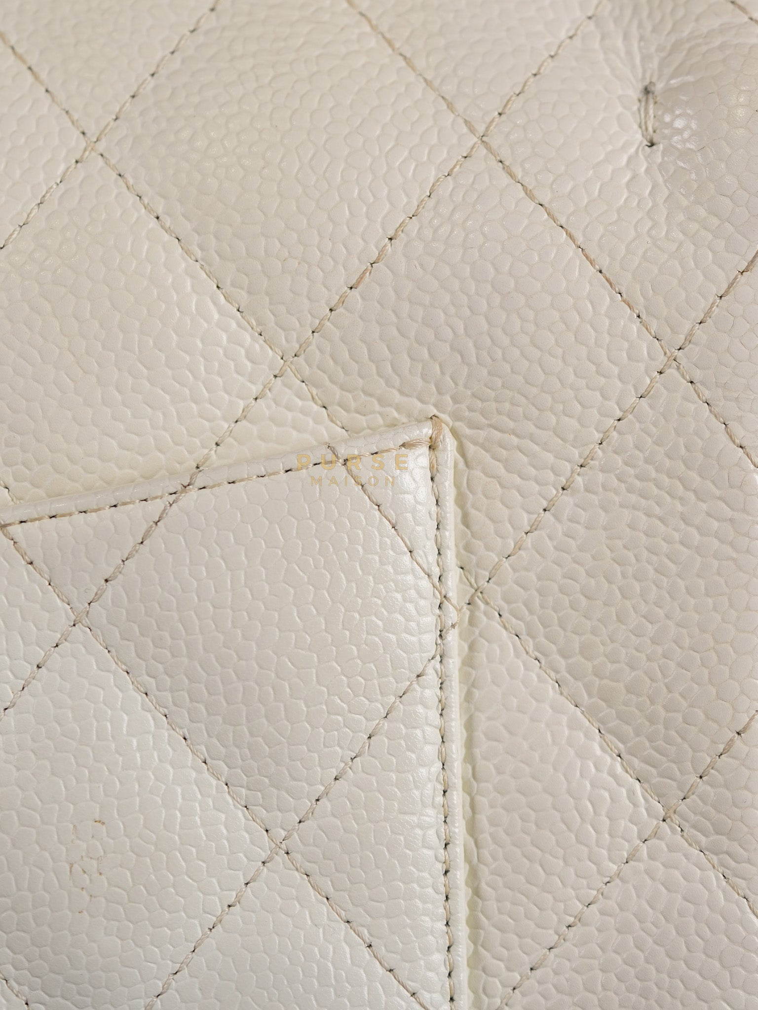 Classic Single Flap Jumbo in White Caviar Leather & Silver Hardware Series 10 | Purse Maison Luxury Bags Shop