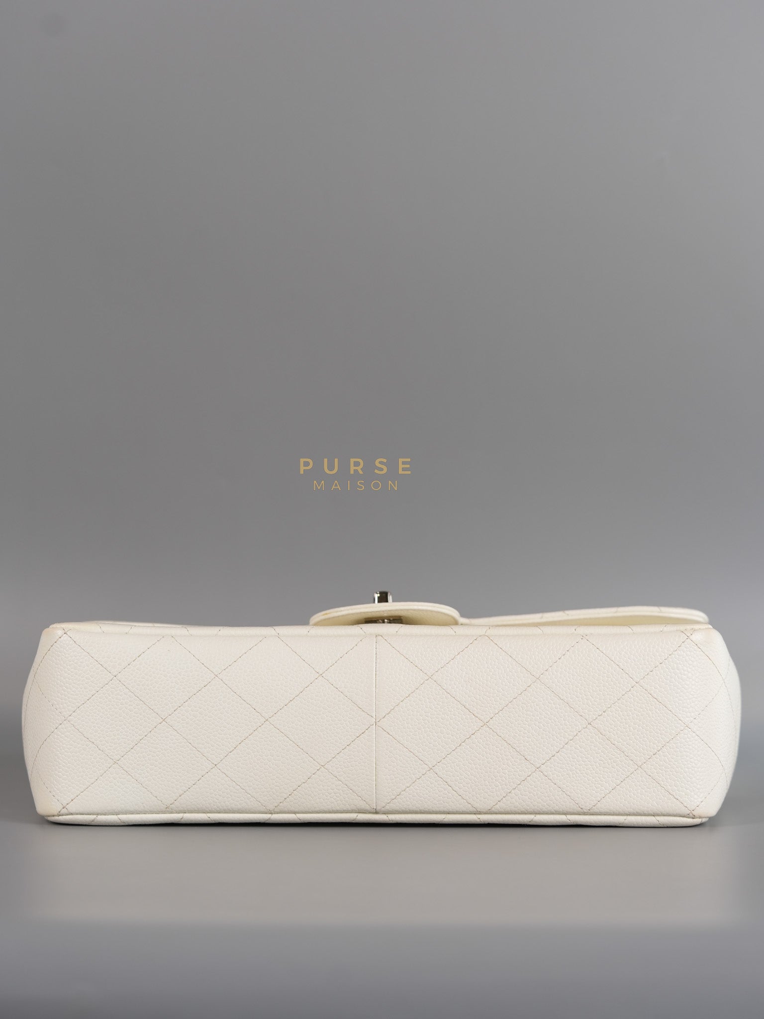 Classic Single Flap Jumbo in White Caviar Leather & Silver Hardware Series 10 | Purse Maison Luxury Bags Shop