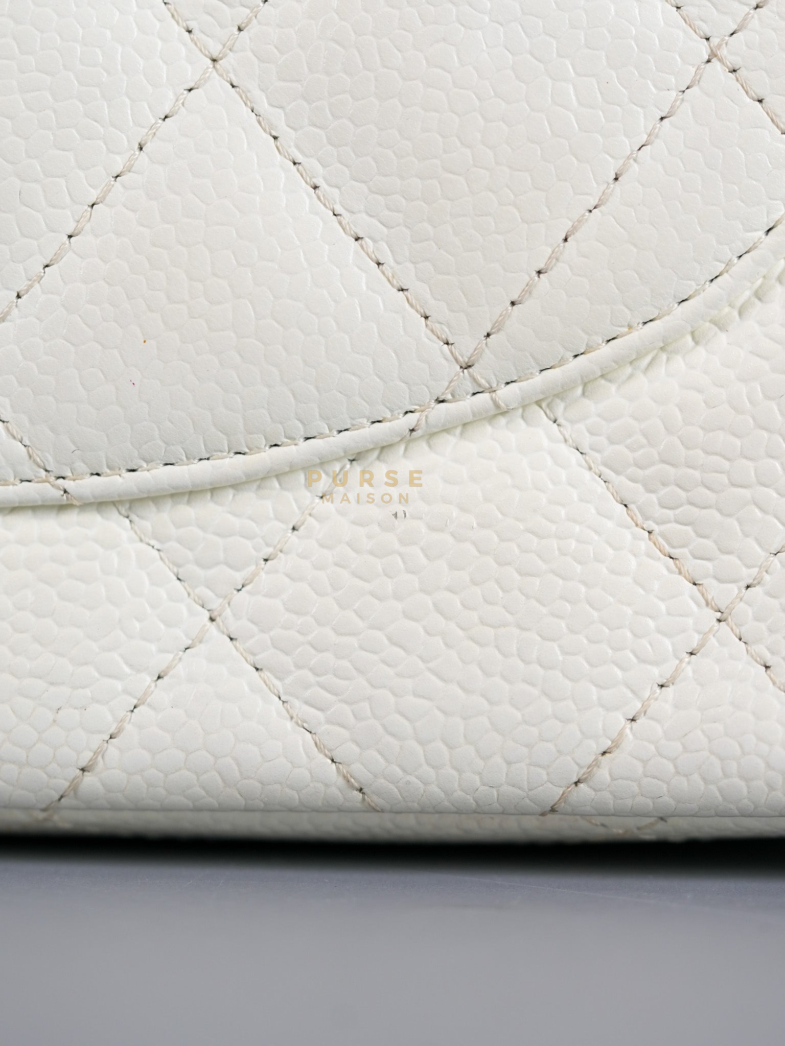 Classic Single Flap Jumbo in White Caviar Leather & Silver Hardware Series 10 | Purse Maison Luxury Bags Shop