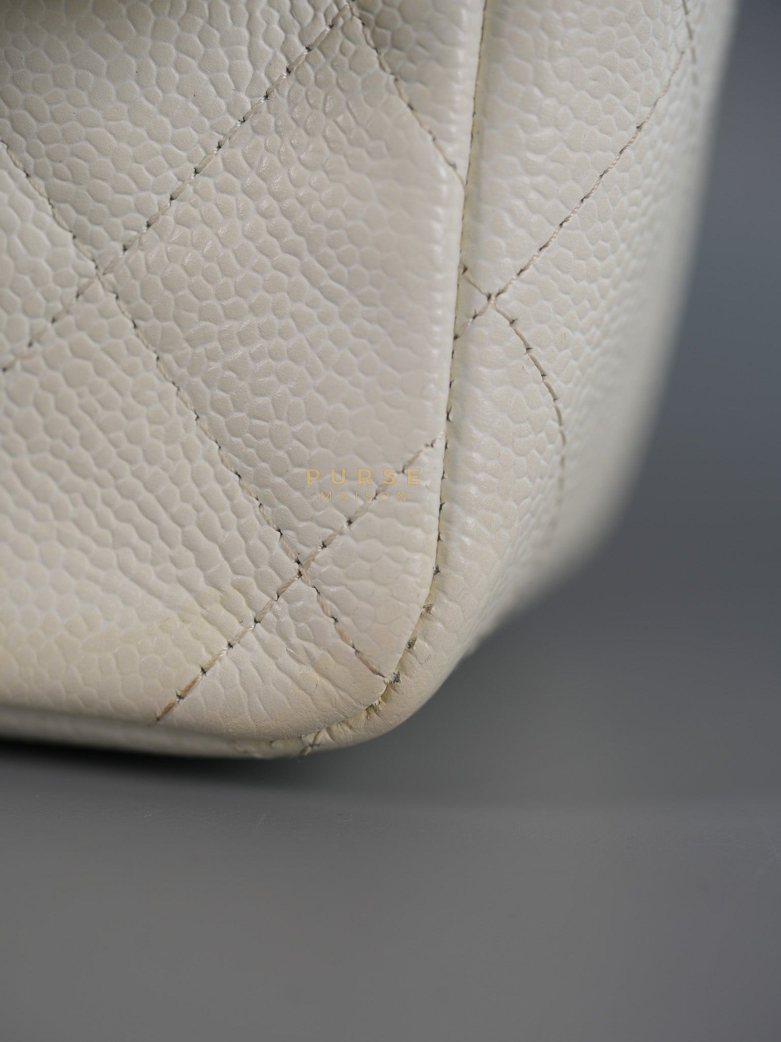 Classic Single Flap Jumbo in White Caviar Leather & Silver Hardware Series 10 | Purse Maison Luxury Bags Shop