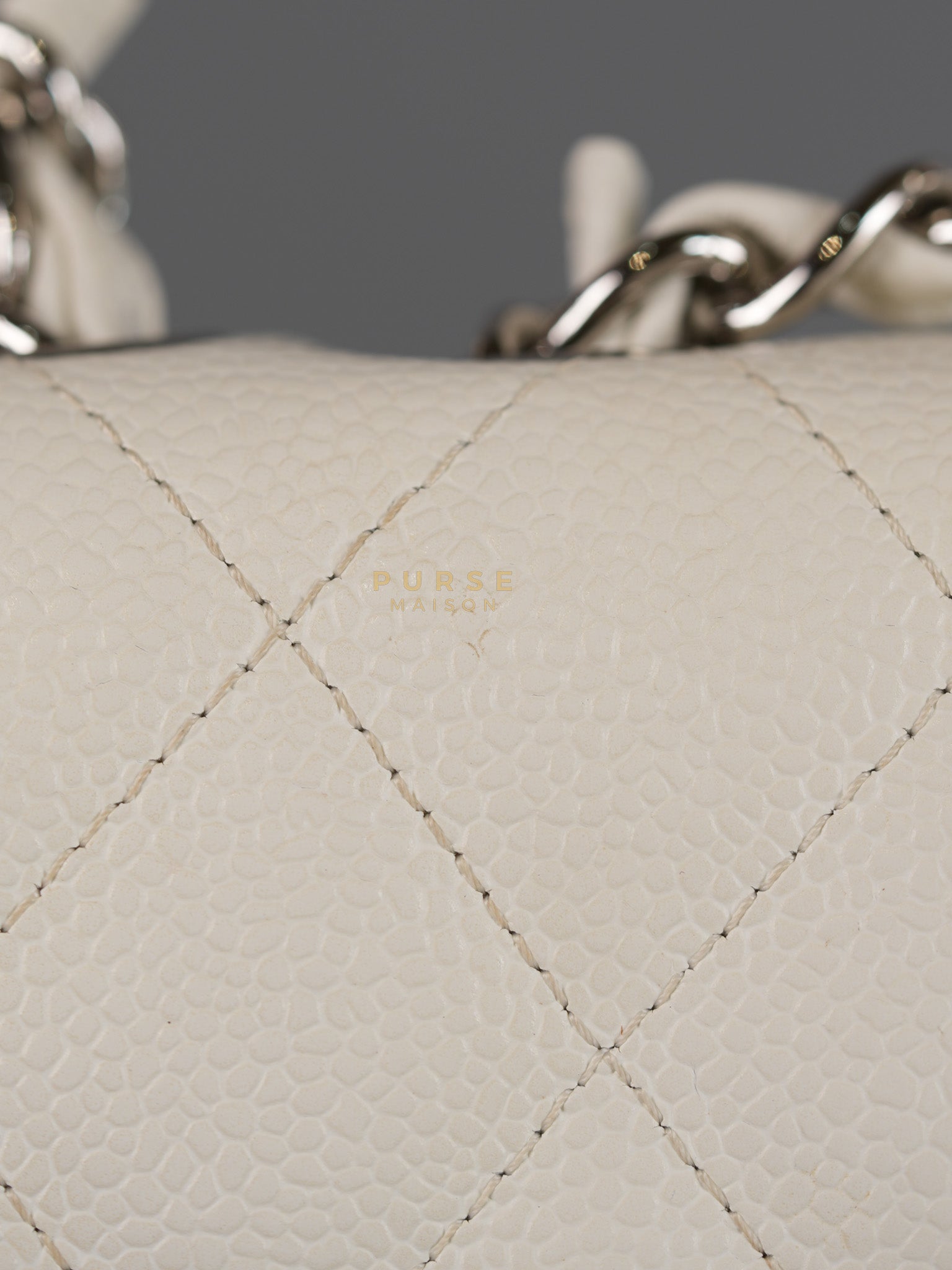 Classic Single Flap Jumbo in White Caviar Leather & Silver Hardware Series 10 | Purse Maison Luxury Bags Shop