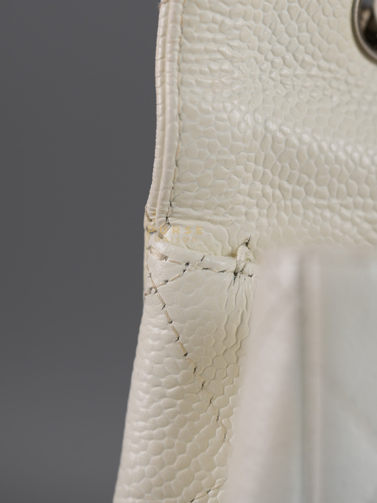 Classic Single Flap Jumbo in White Caviar Leather & Silver Hardware Series 10 | Purse Maison Luxury Bags Shop