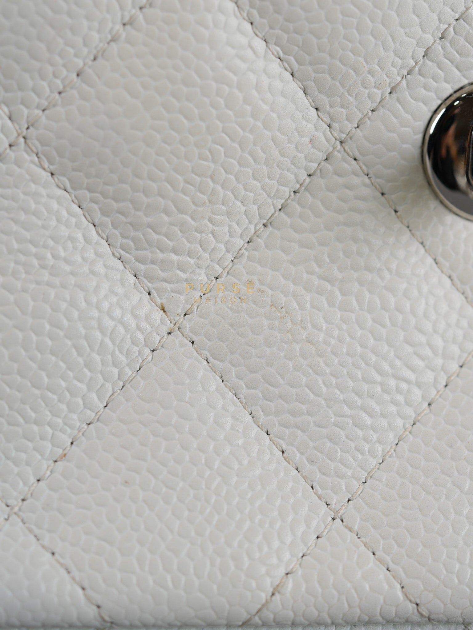 Classic Single Flap Jumbo in White Caviar Leather & Silver Hardware Series 10 | Purse Maison Luxury Bags Shop