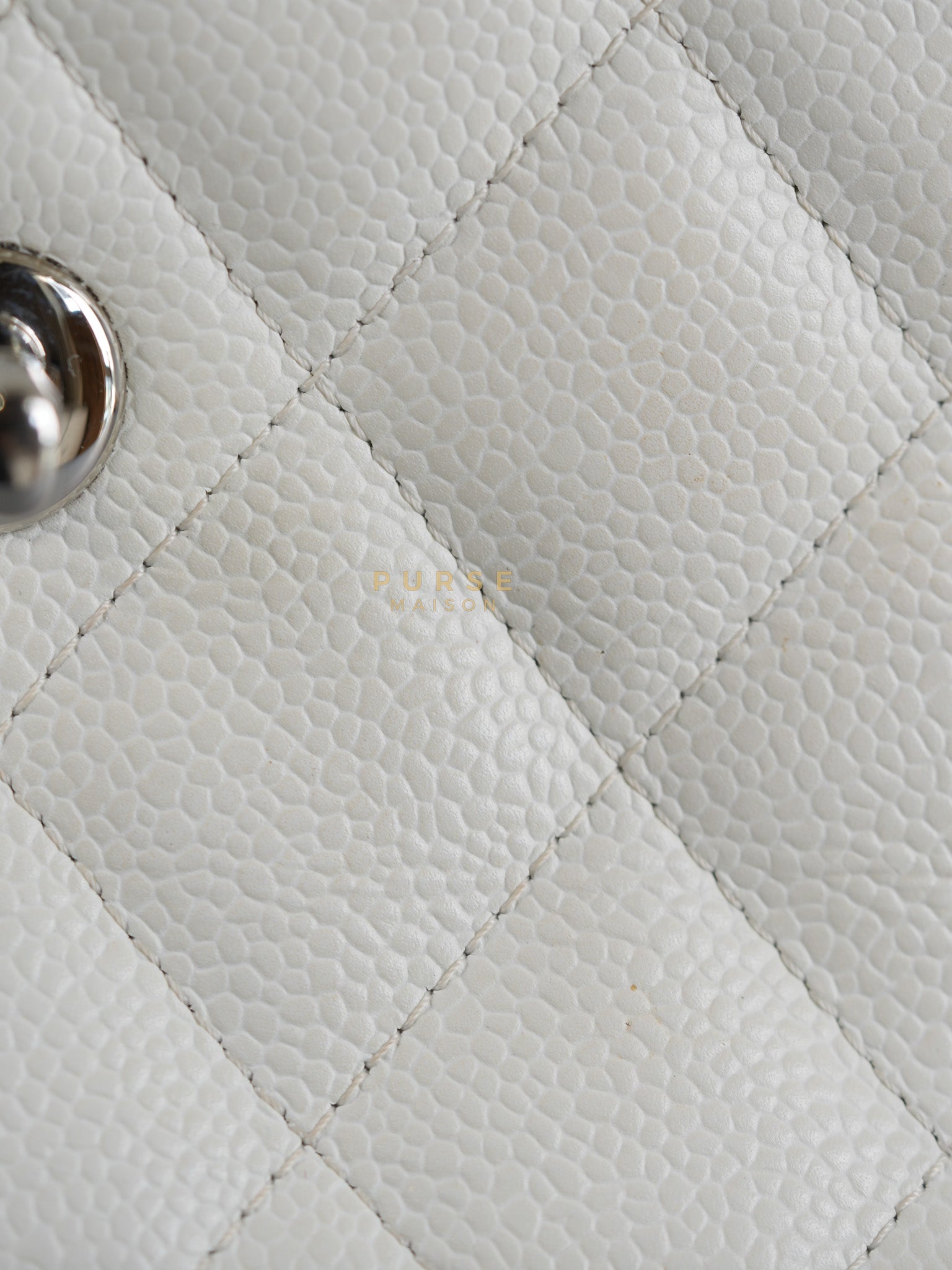 Classic Single Flap Jumbo in White Caviar Leather & Silver Hardware Series 10 | Purse Maison Luxury Bags Shop