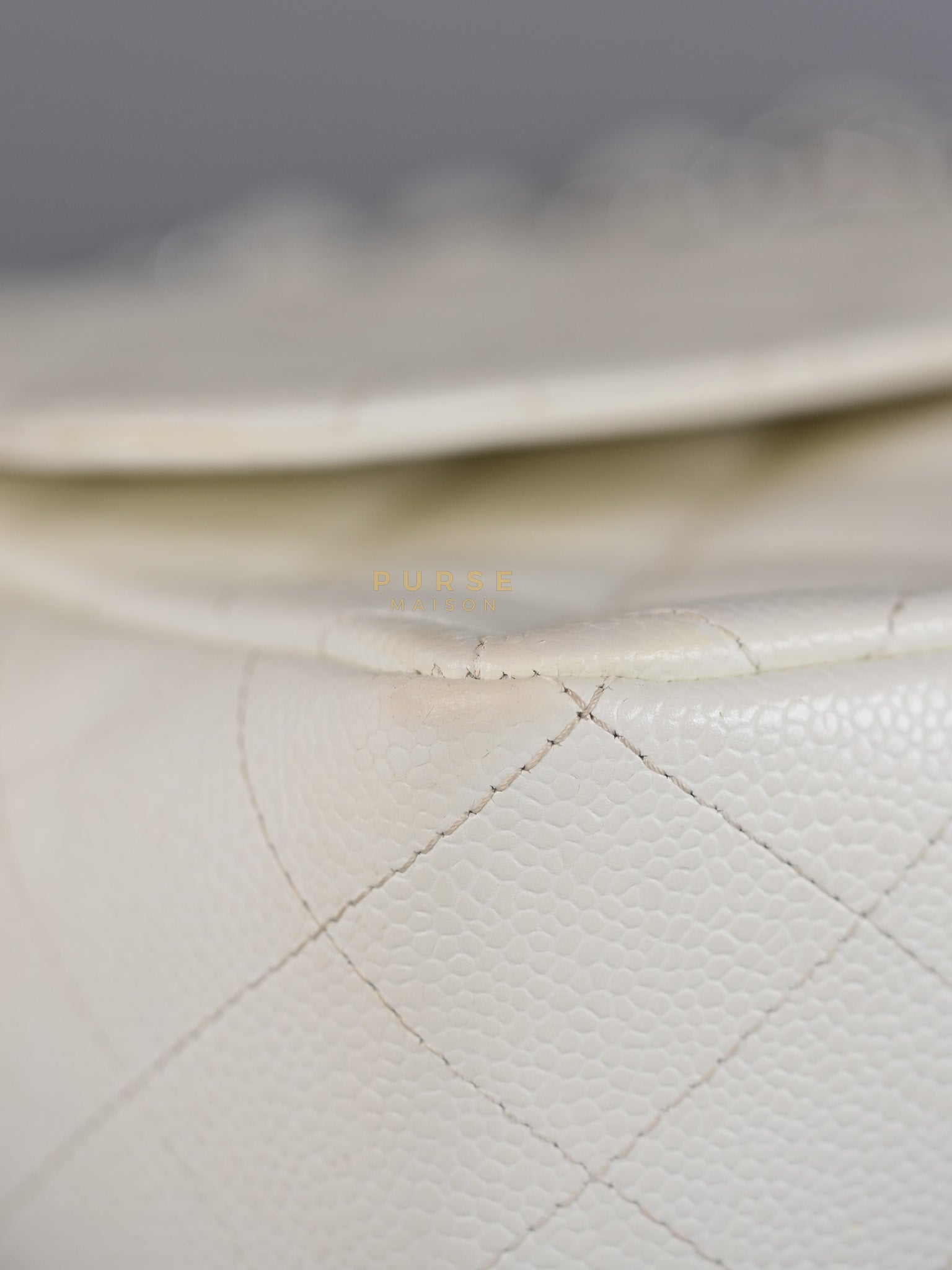 Classic Single Flap Jumbo in White Caviar Leather & Silver Hardware Series 10 | Purse Maison Luxury Bags Shop