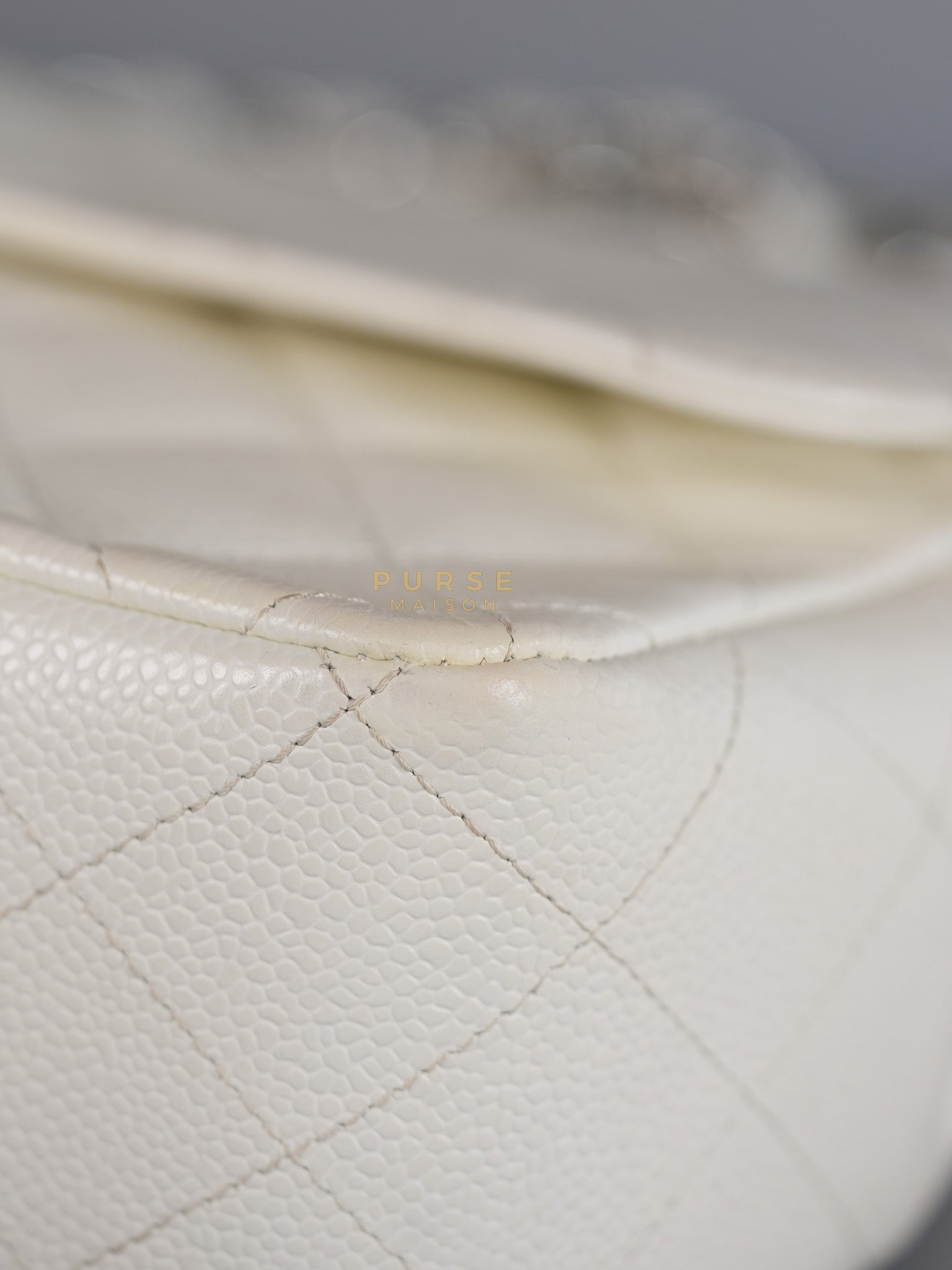 Classic Single Flap Jumbo in White Caviar Leather & Silver Hardware Series 10 | Purse Maison Luxury Bags Shop