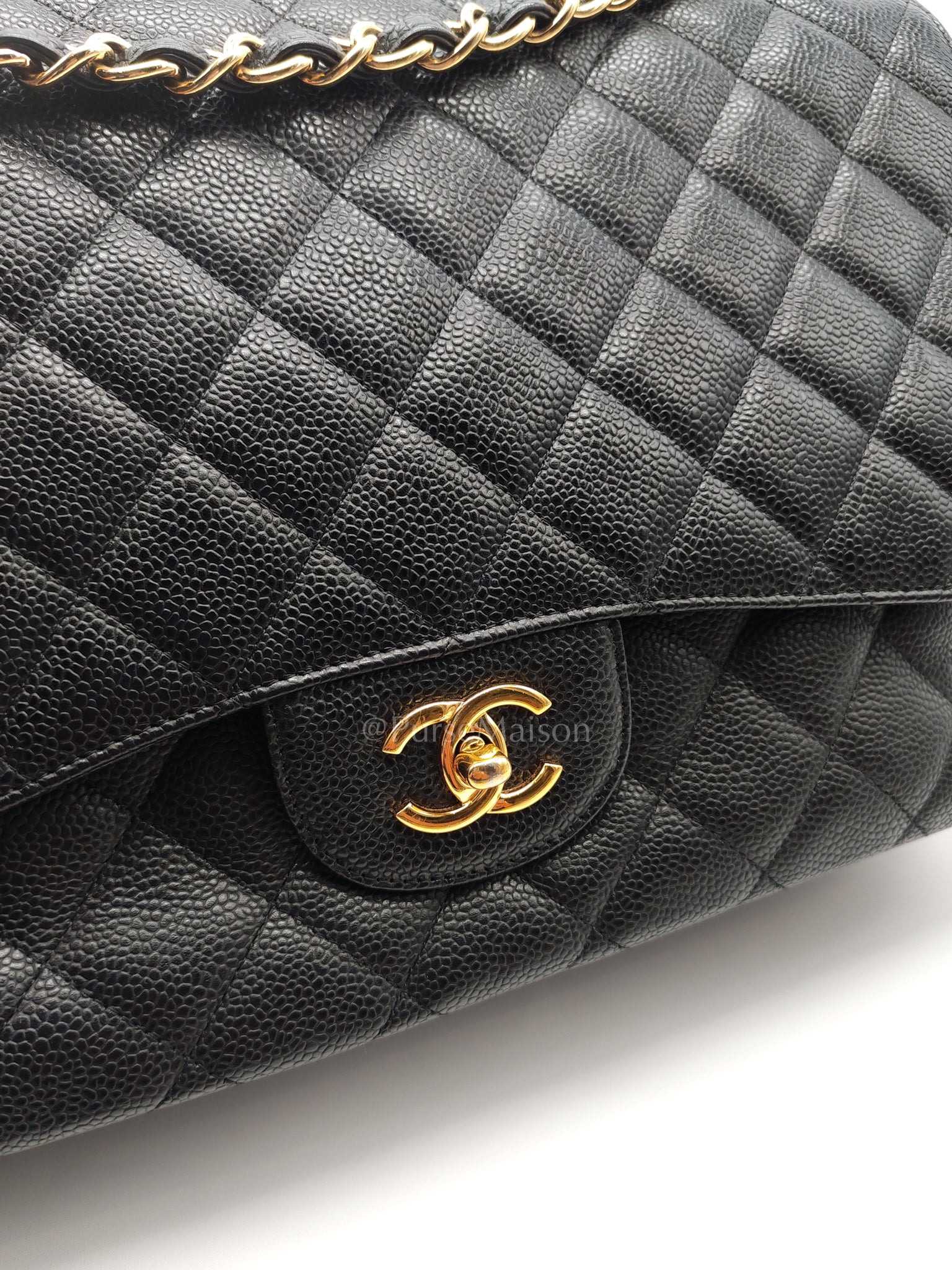 Classic Single Flap Maxi Black Caviar Leather in Gold Hardware (Series 13) | Purse Maison Luxury Bags Shop