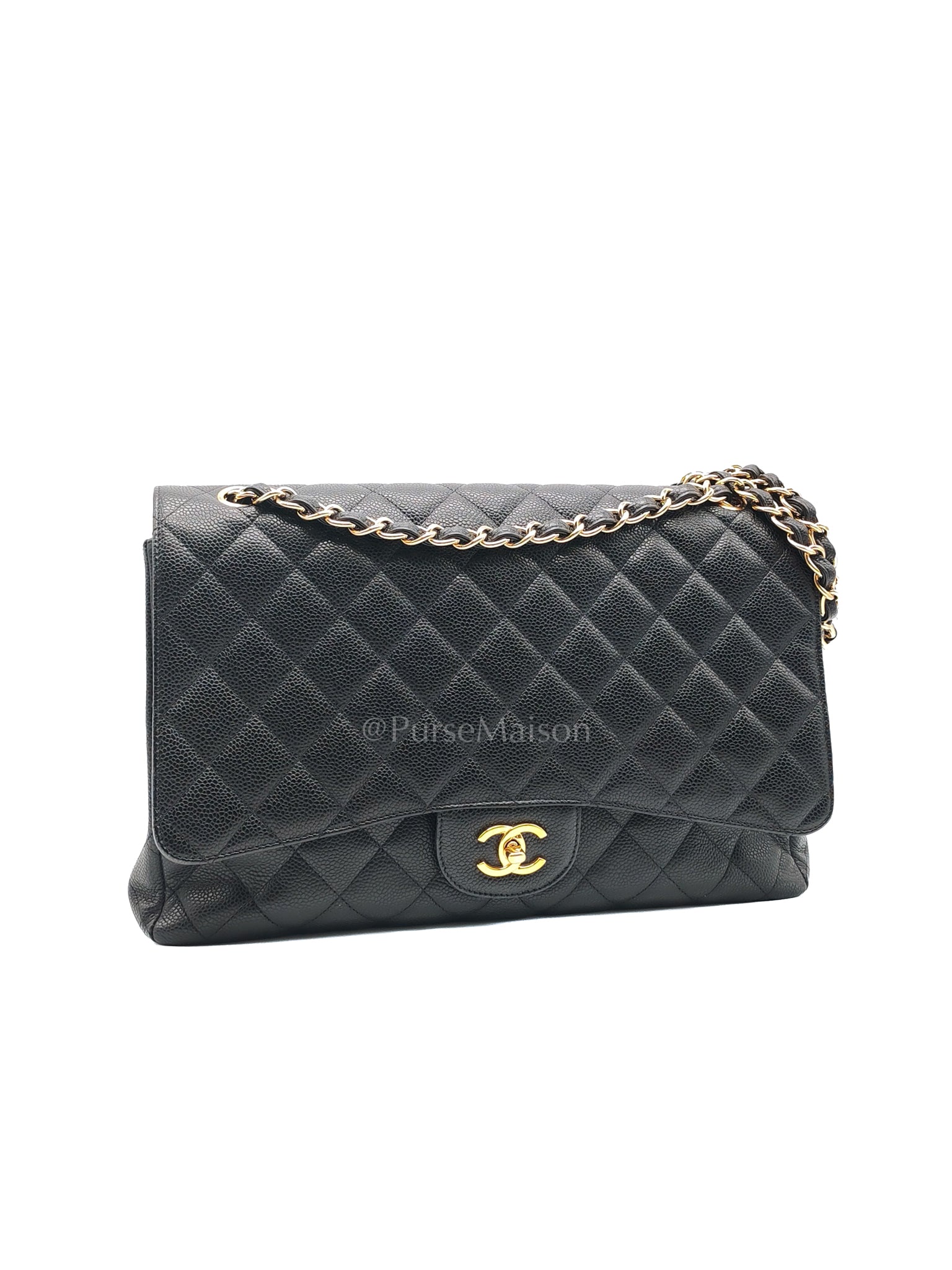 Classic Single Flap Maxi Black Caviar Leather in Gold Hardware (Series 13) | Purse Maison Luxury Bags Shop