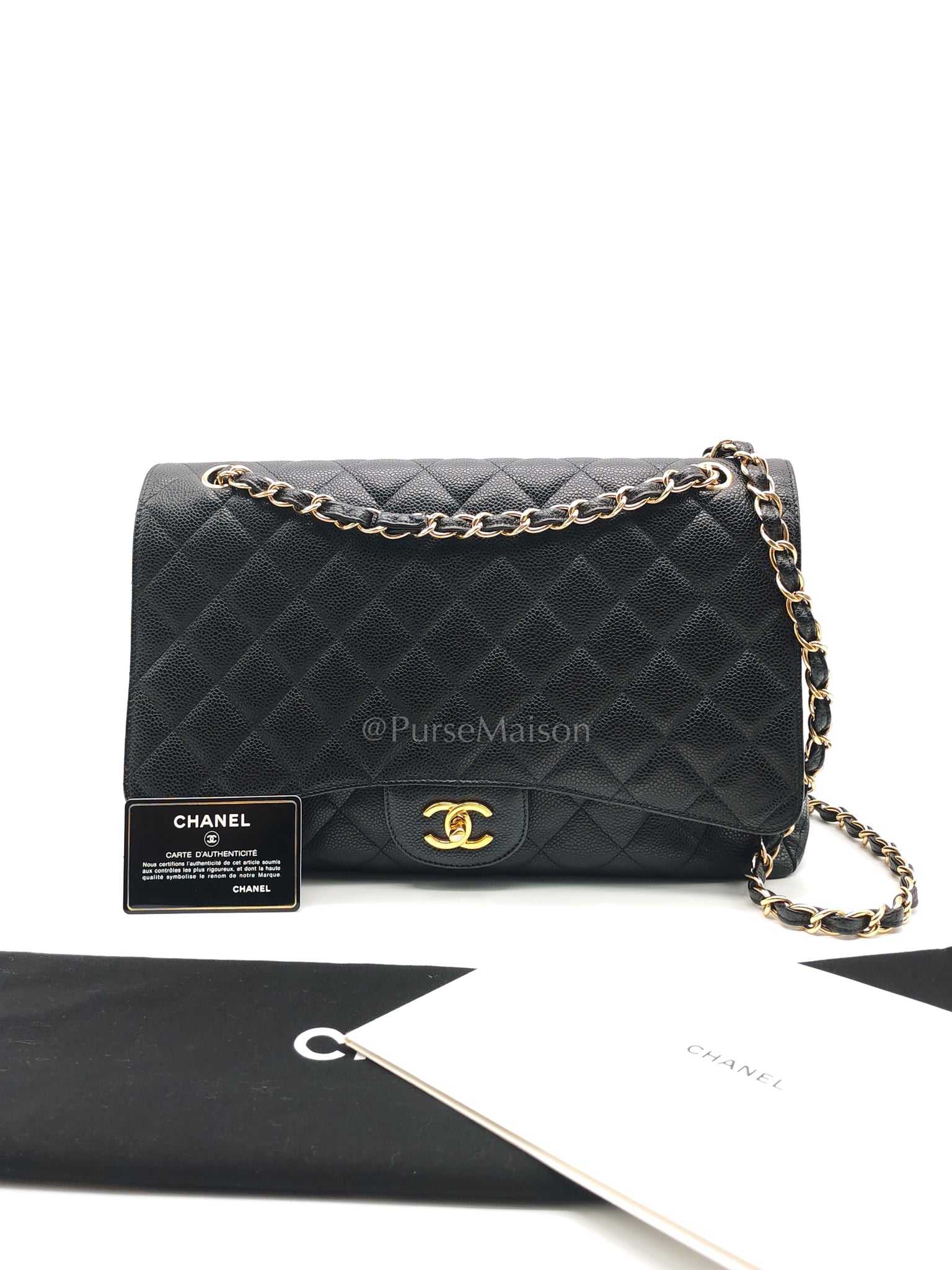 Classic Single Flap Maxi Black Caviar Leather in Gold Hardware (Series 13) | Purse Maison Luxury Bags Shop